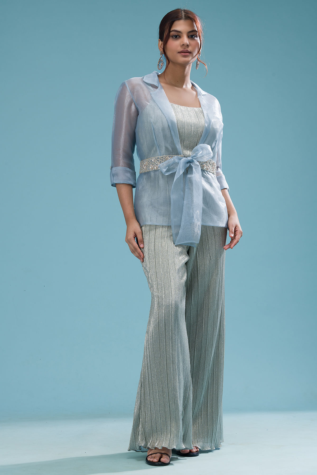 Blue Haze Sequins Embroidered Shimmer Jumpsuit Online at Samyakk