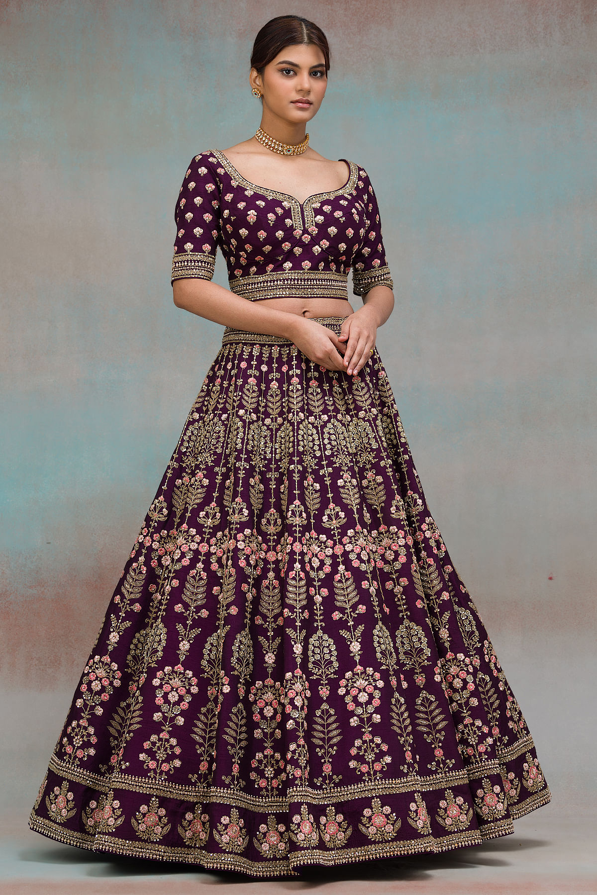 Dark Purple Bridesmaids Lehenga