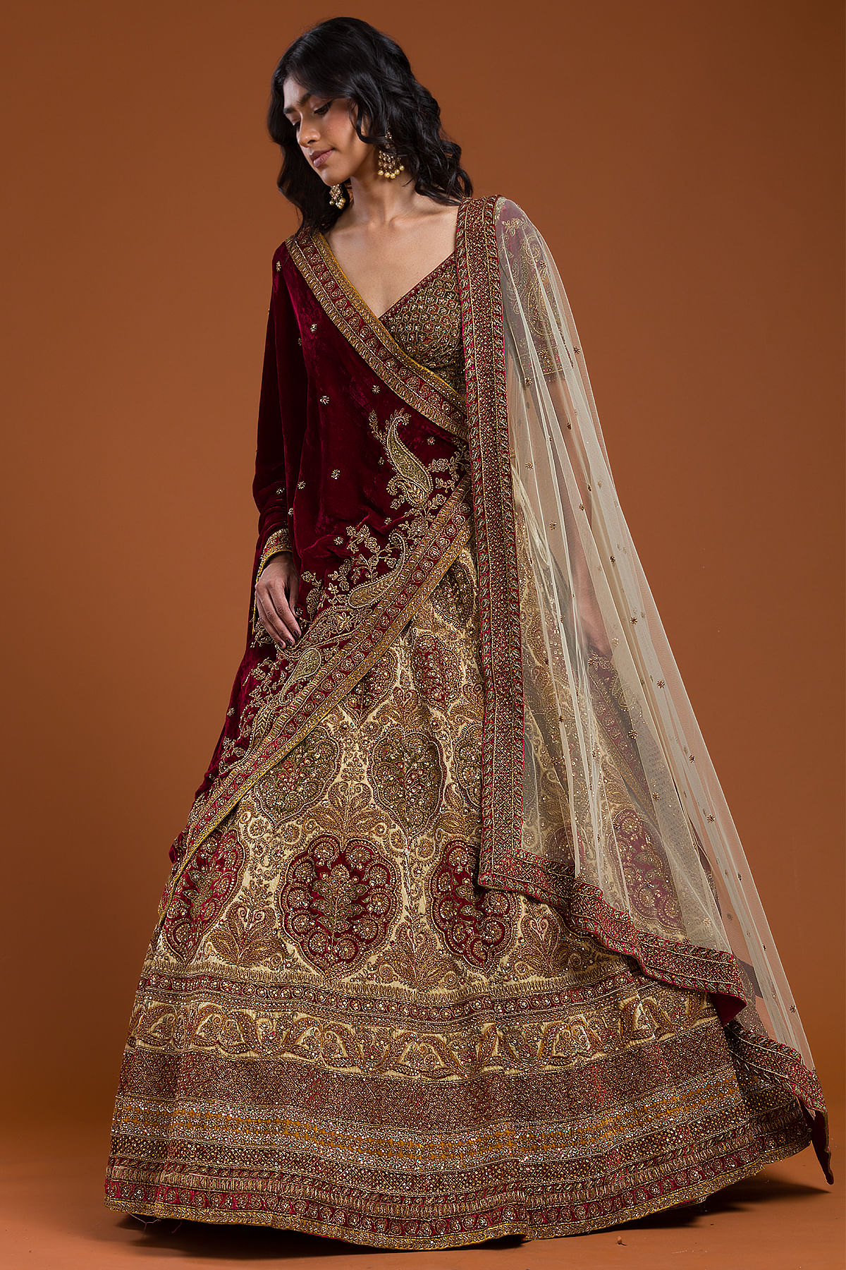 Buy Engaging Brown Sequins Work Net Wedding Lehenga Choli At Zeel Clothing