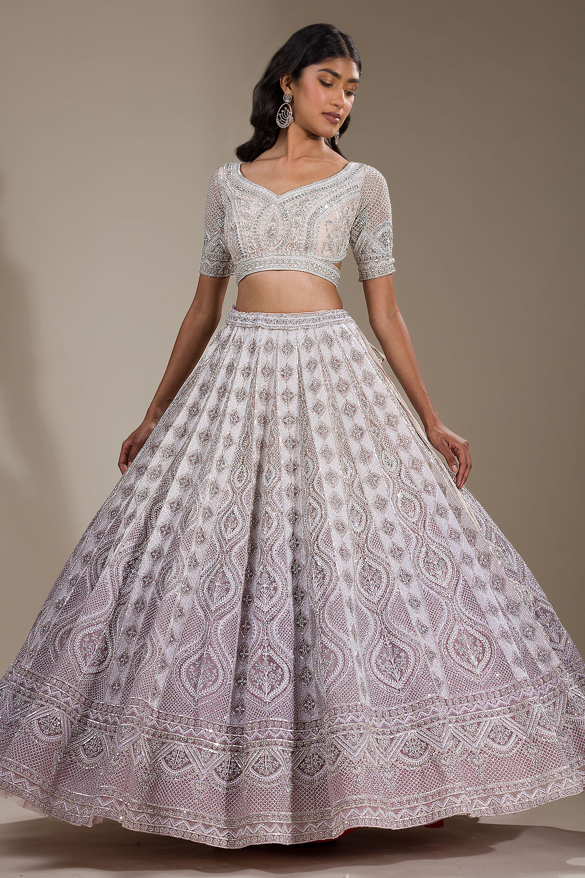 Buy Grey Net Embroidered Tonal And Stone Embellished Bridal Lehenga Set For  Women by Seema Gujral Online at Aza Fashions.