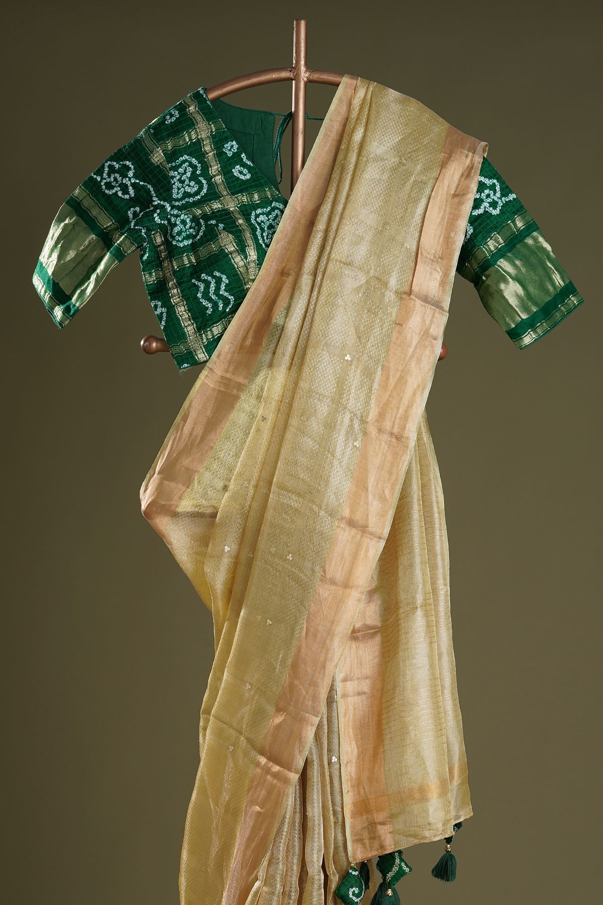 Celadon Green Silk Bandhani Scarf Celadon Green Silk Bandhani Scarf