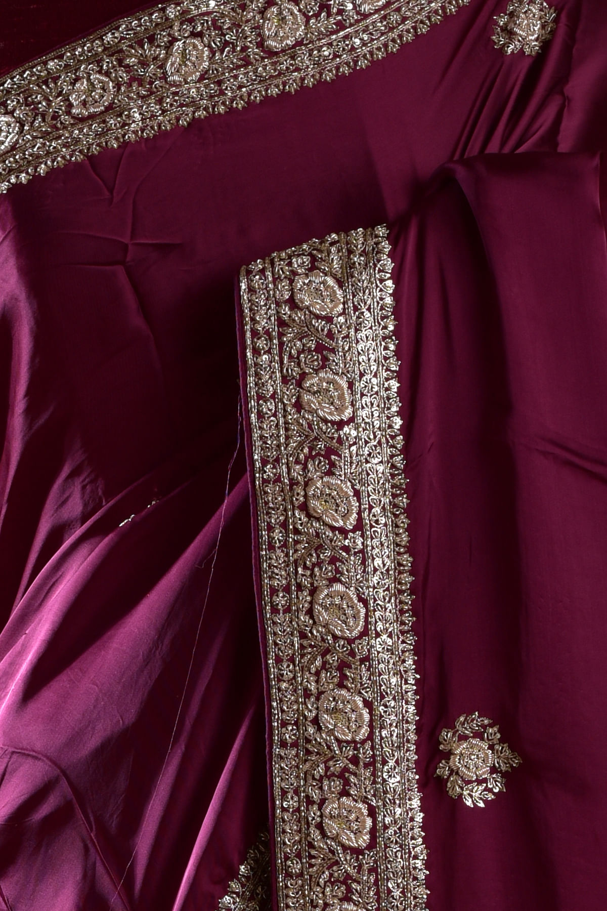 Dark Scarlet Color Satin Swarovski Work Saree