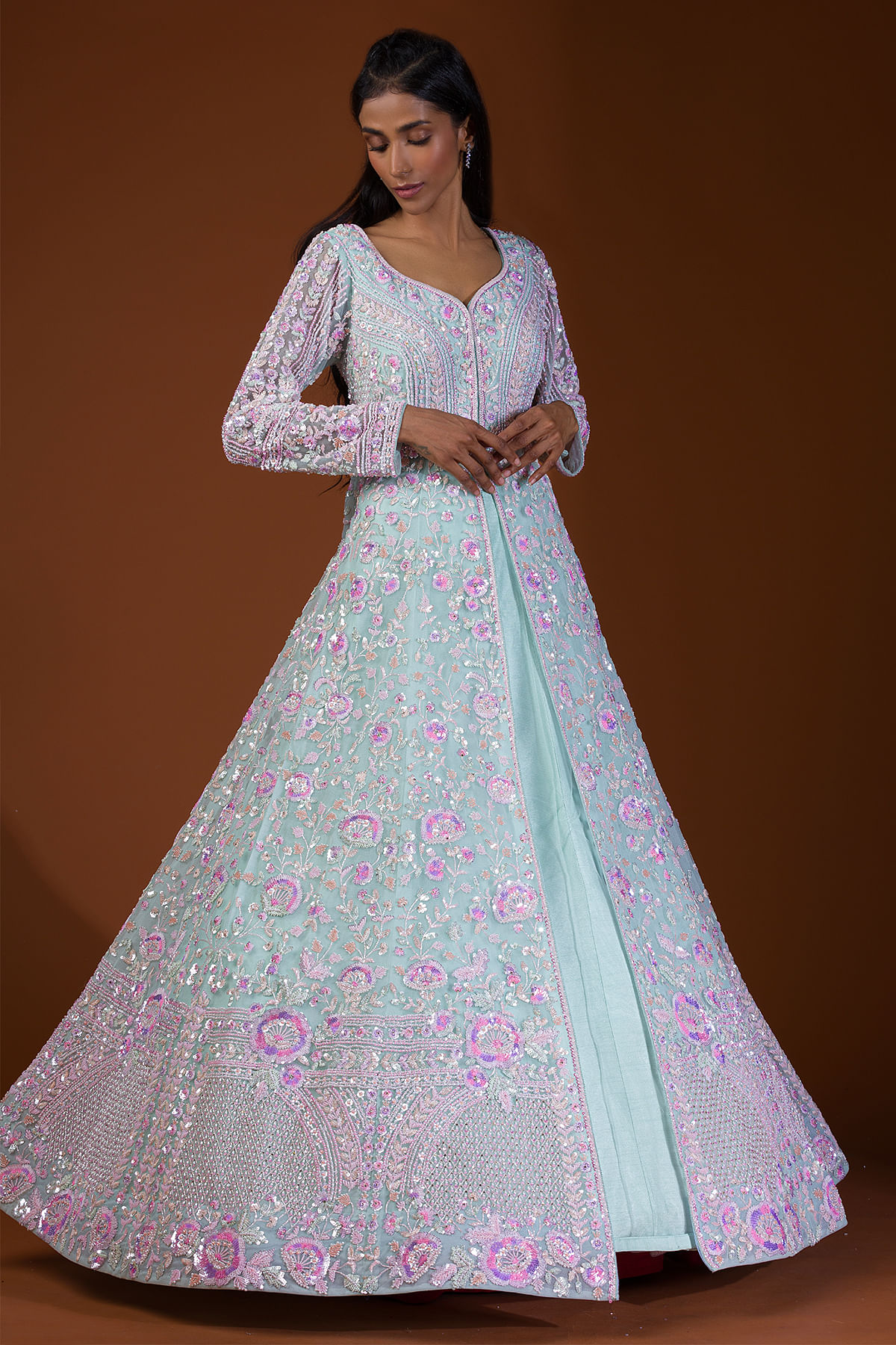Buy Light Blue Bridal Floral Lehenga Online in India @Mohey - Lehenga for  Women