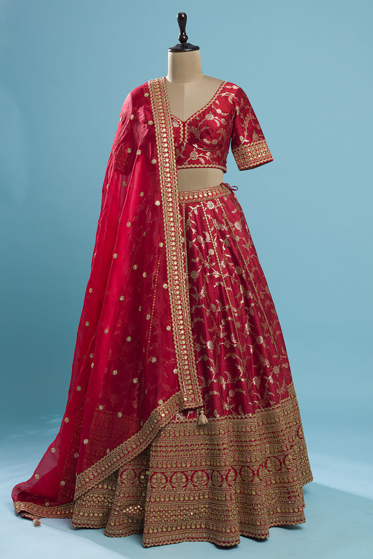 Crown Of Thorns Pink and Green Banarasi Silk Lehenga Choli – MySilkLove