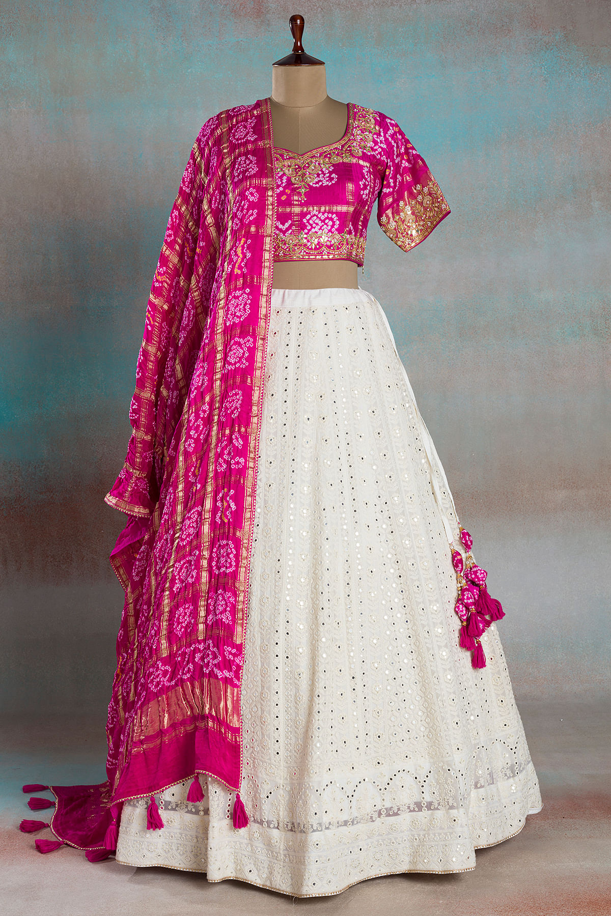 Mono Net With All Over White Cotton Thread Work Lehenga Choli at Rs 2335 in  Surat
