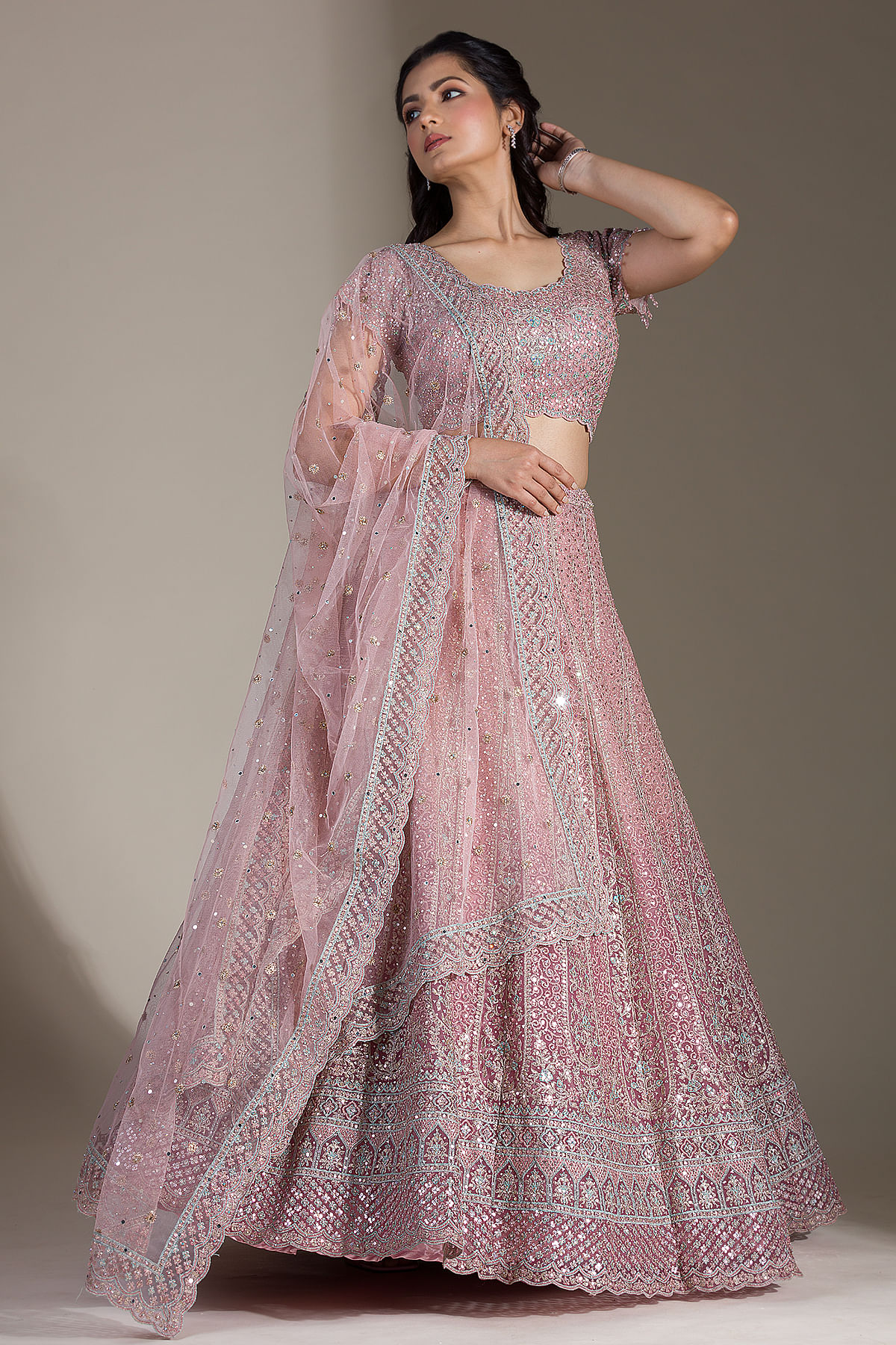 Silver Pink Hand Embroidered Lehenga Set Design by Adaara Couture at  Pernia's Pop Up Shop 2024
