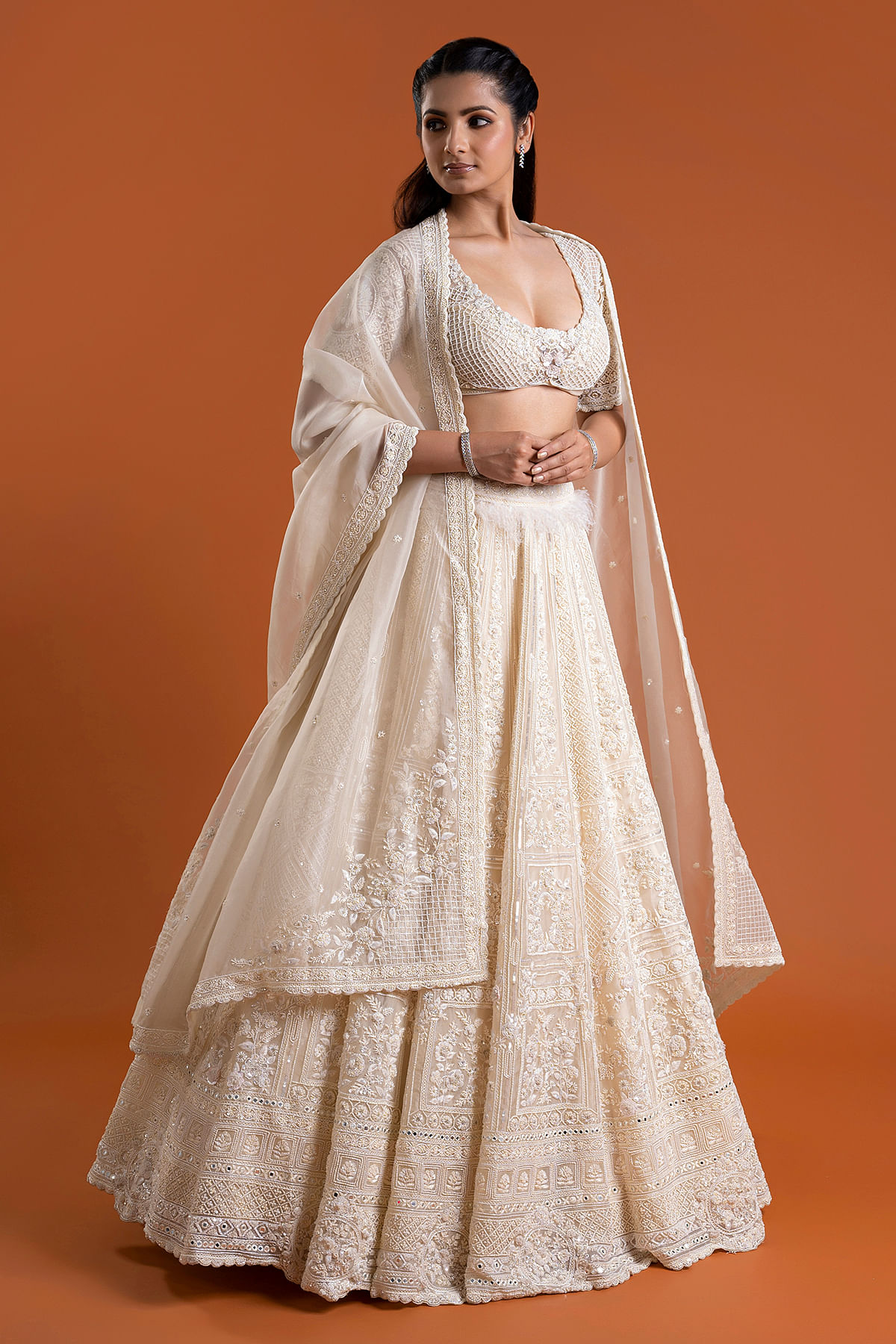 Buy Off White Georgette Wedding Trendy Lehenga Choli Online