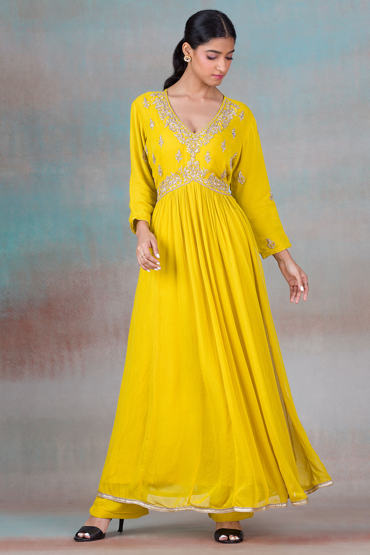 Illaumanting Yellow Zardosi Embroidered Georgette Party Wear Salwar Kameez Online at Samyakk