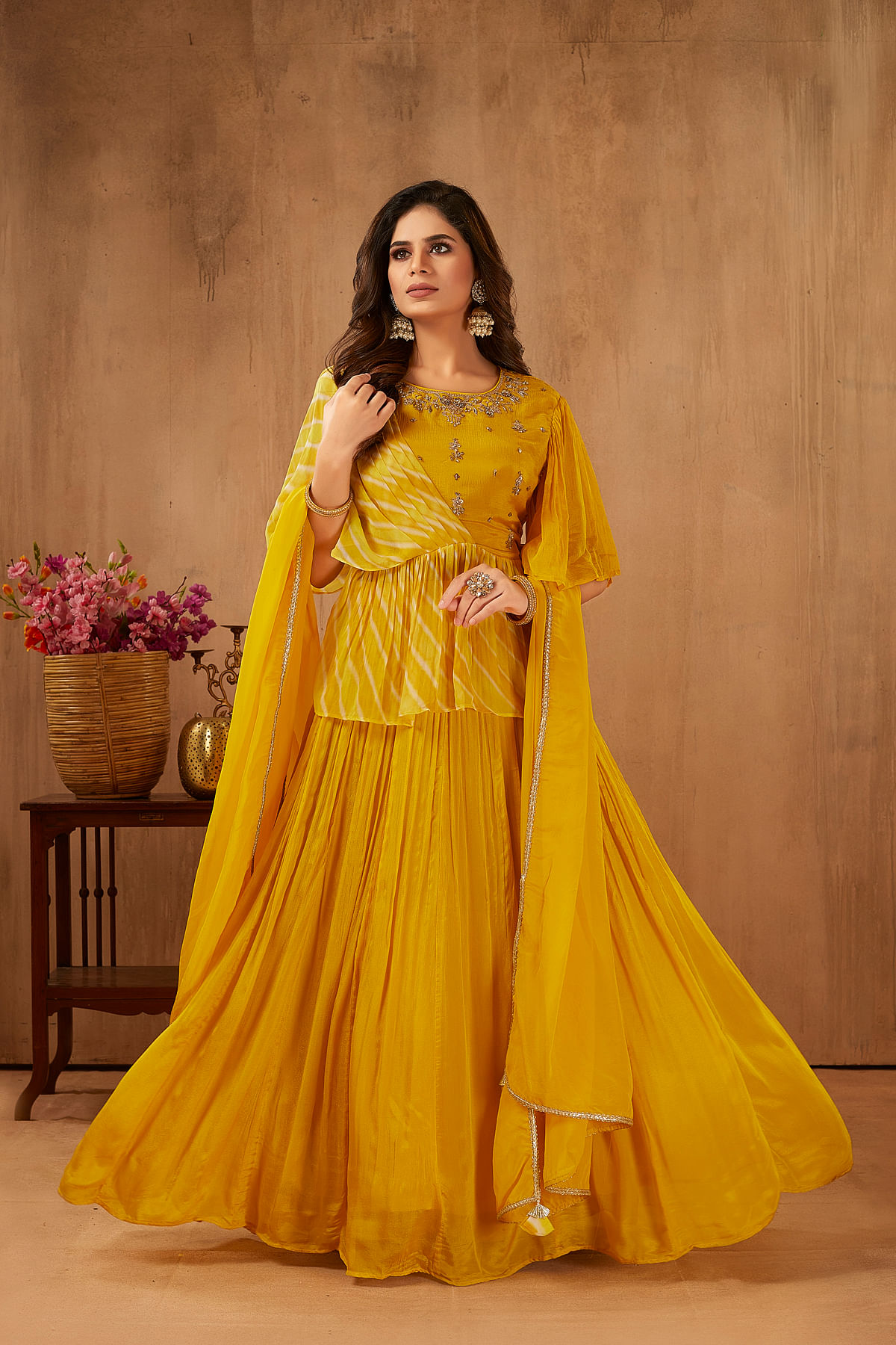 Vibrant Yellow Sequins Embroidered Crepe Party Wear Salwar Kameez