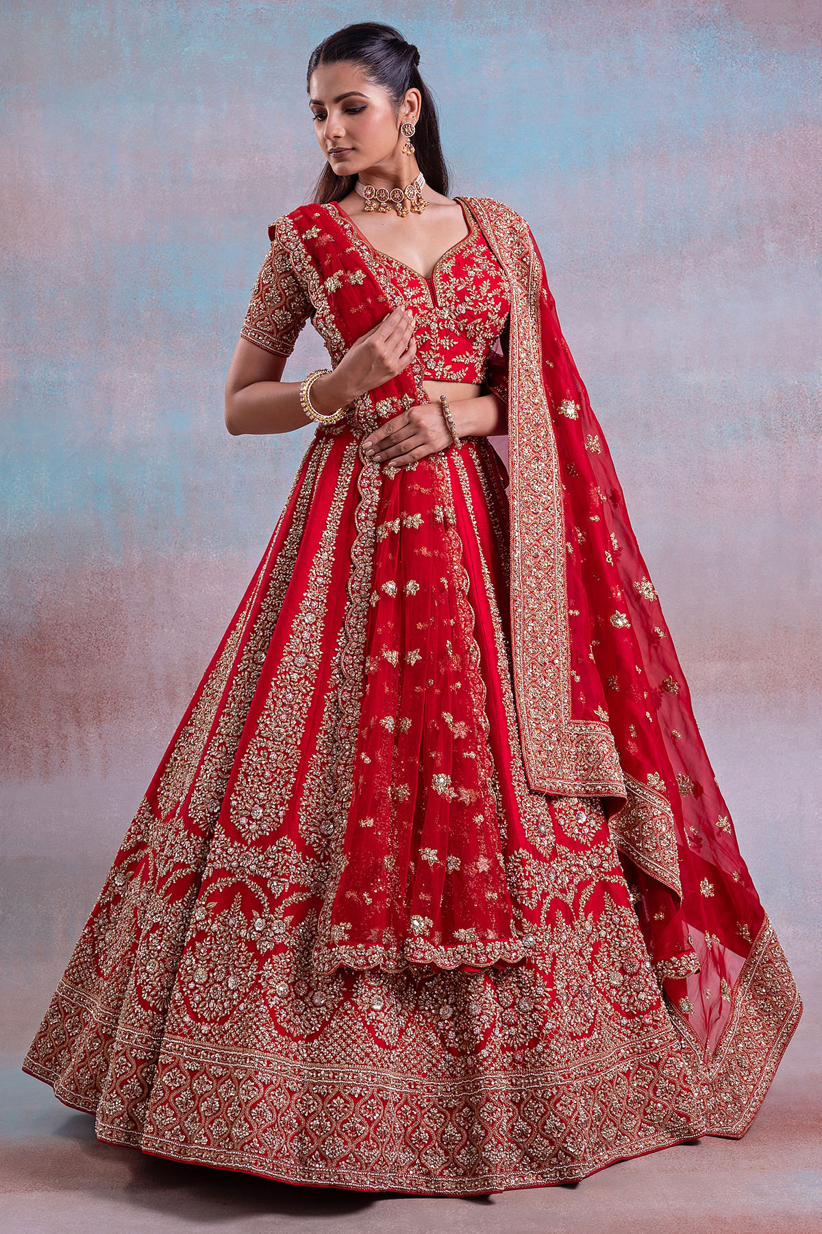 Buy Rose Quartz Pink Stone Embroidered Exclusive Bridal Net Lehenga Online  | Samyakk