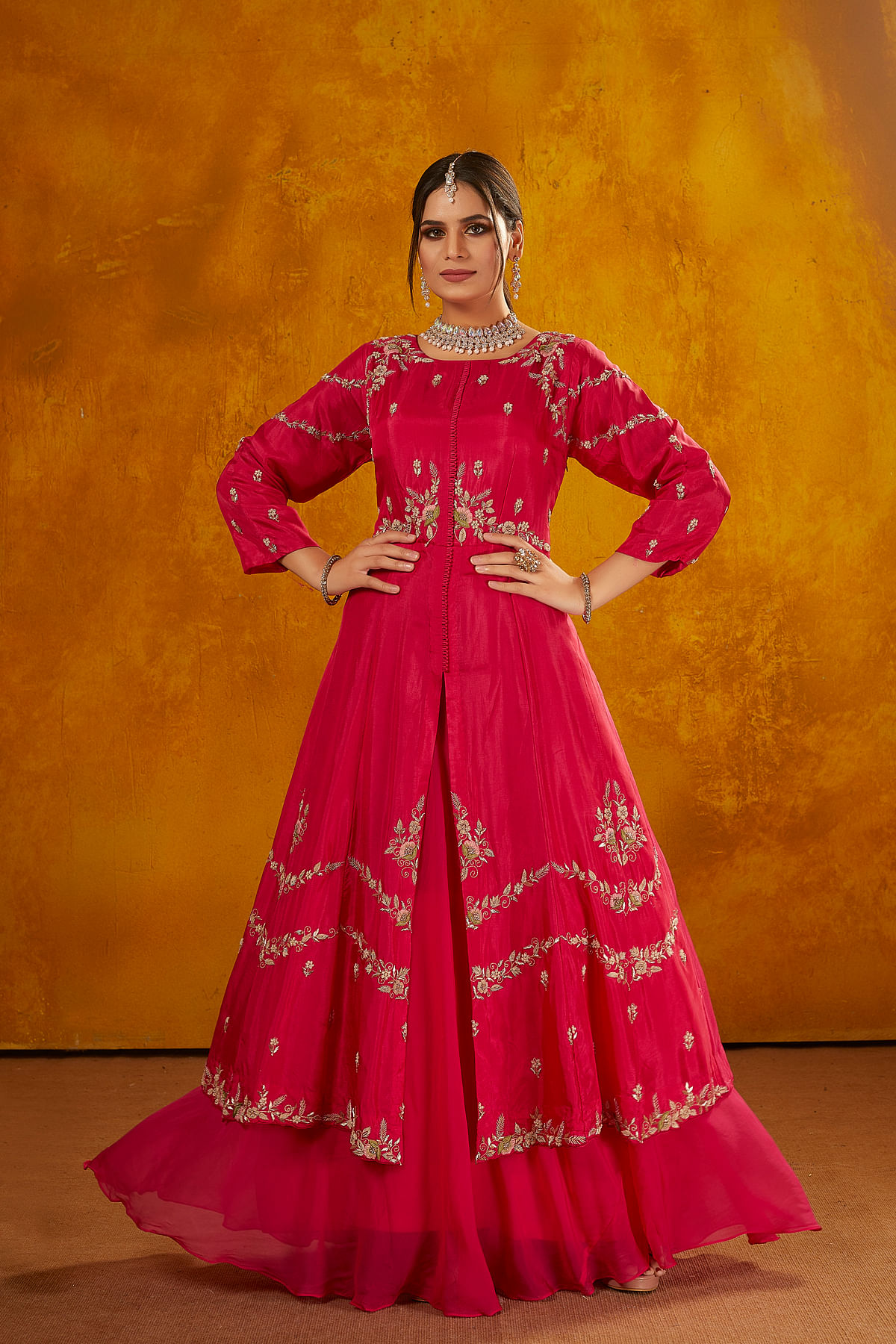 Magenta Pink Zardosi Embroidered Silk Festive Salwar Kameez