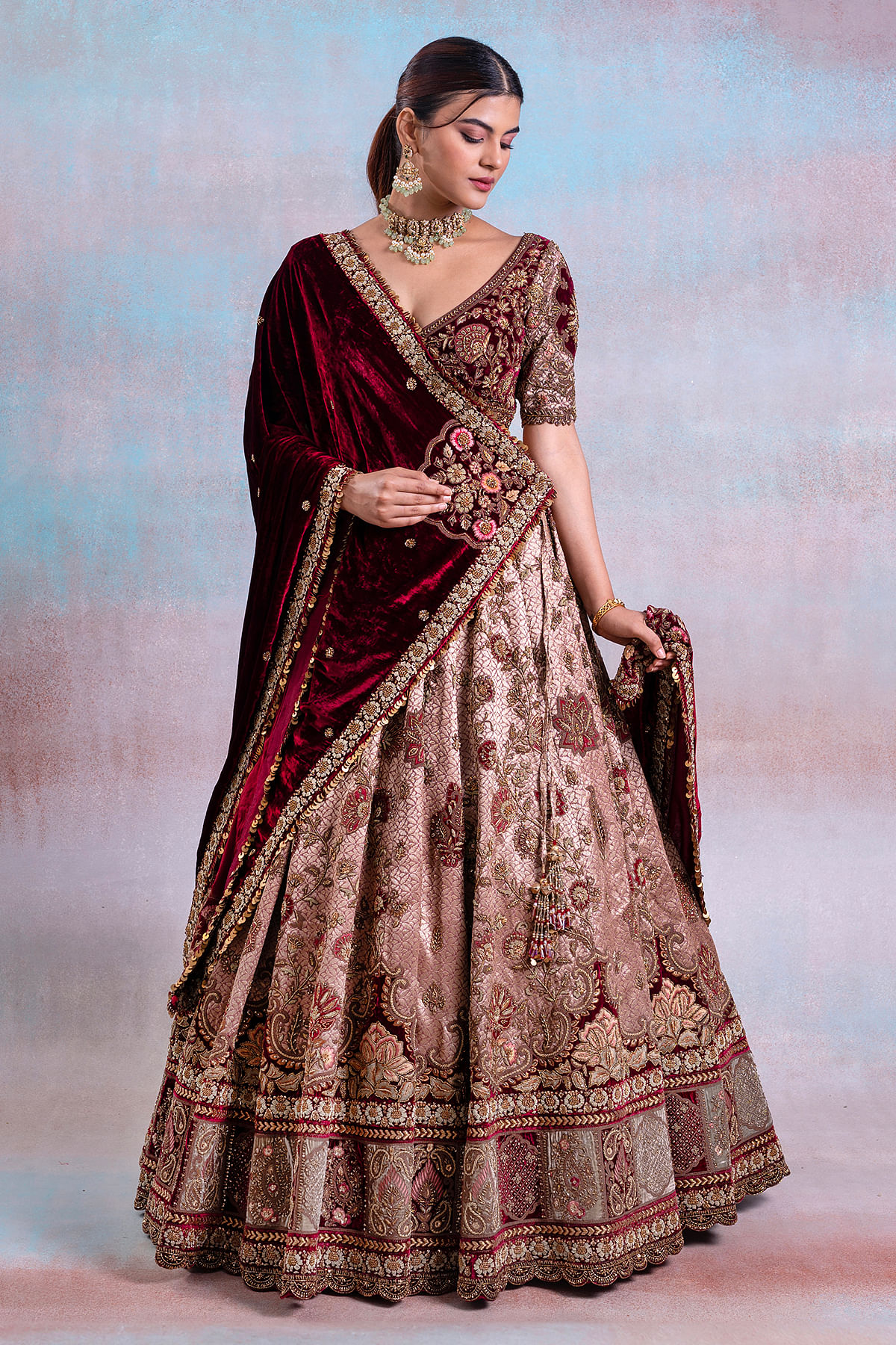 Deep Maroon Bridal Lehenga With Hand Emroidered Peacock Motifs And Two -  Shop Sunny's Bridal
