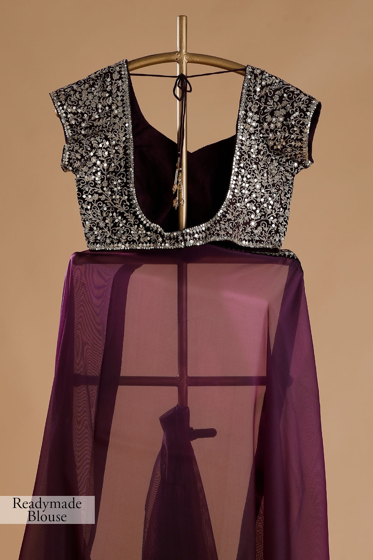 Buy Very Dark Purple Sequins Embroidered Organza Net Saree With Velvet  Blouse Online Samyakk