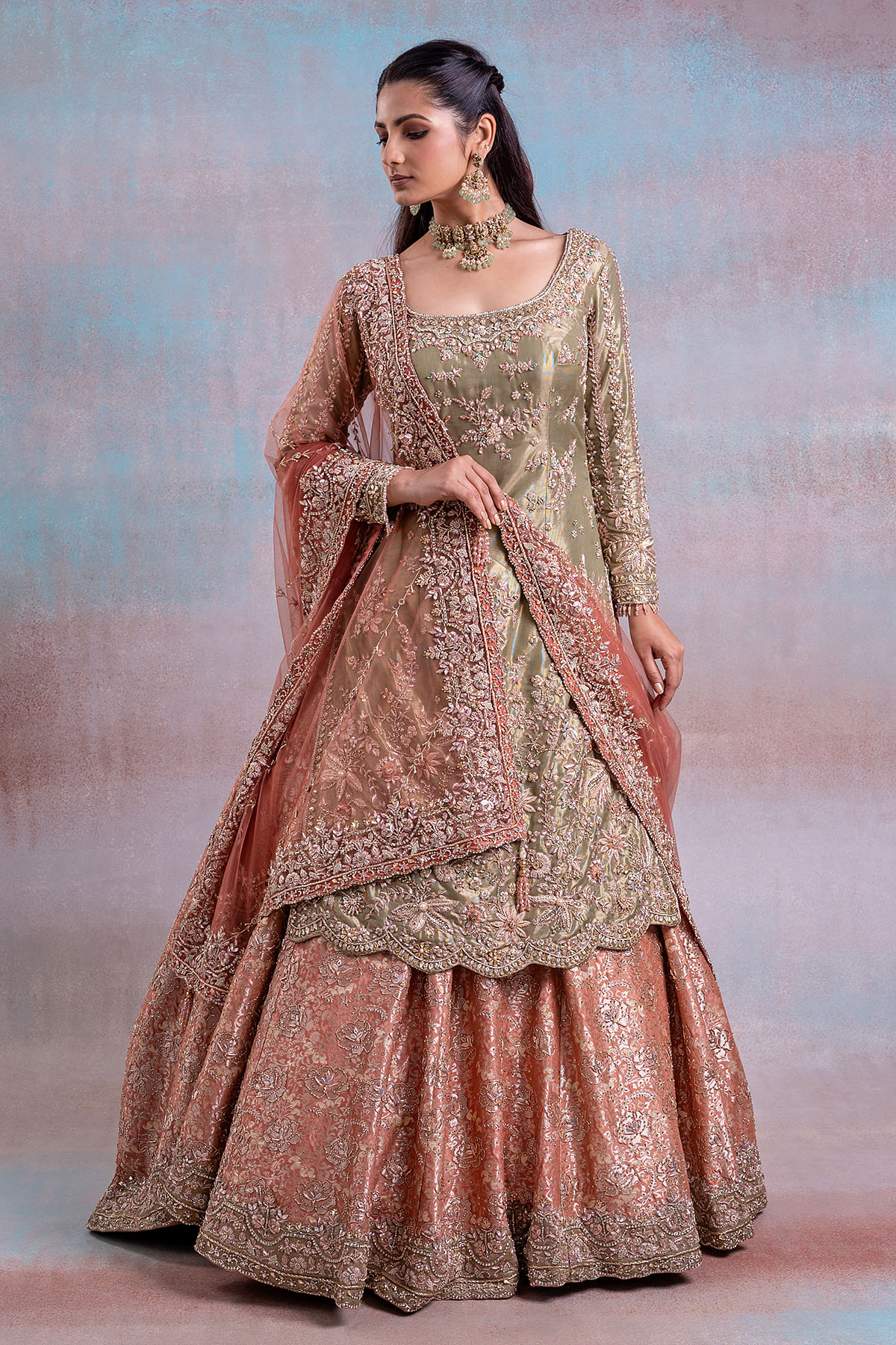 Traditional Long Jacket Lehenga Red Bridal Dress Pakistani – Nameera by  Farooq