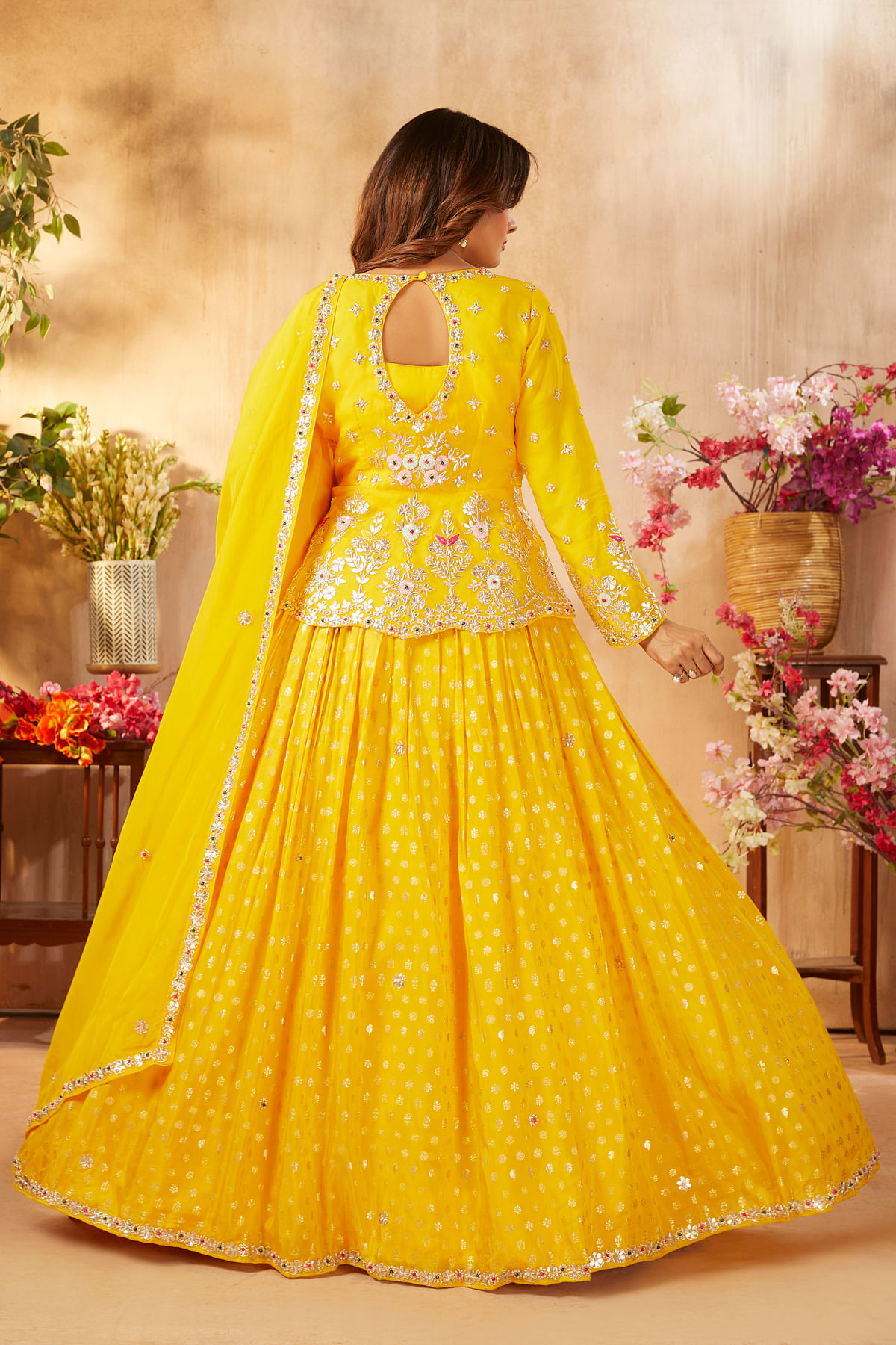 Mustard Yellow Jacket Style Georgette Lehenga Choli | Haldi outfits, Lehenga  choli, Choli designs