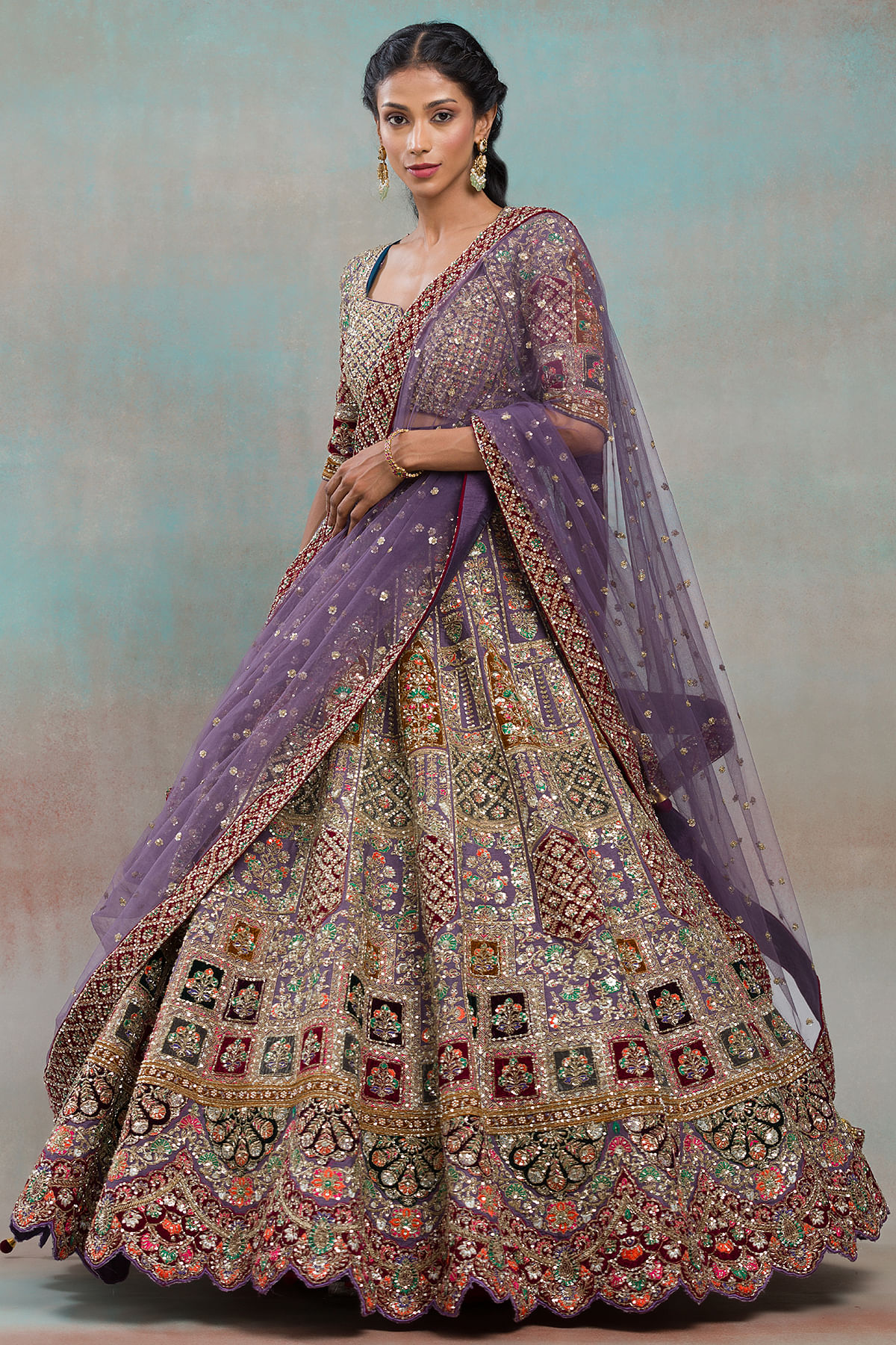 Buy Deep Pink Zardosi Embroidered Raw Silk Bridal Lehenga Online | Samyakk