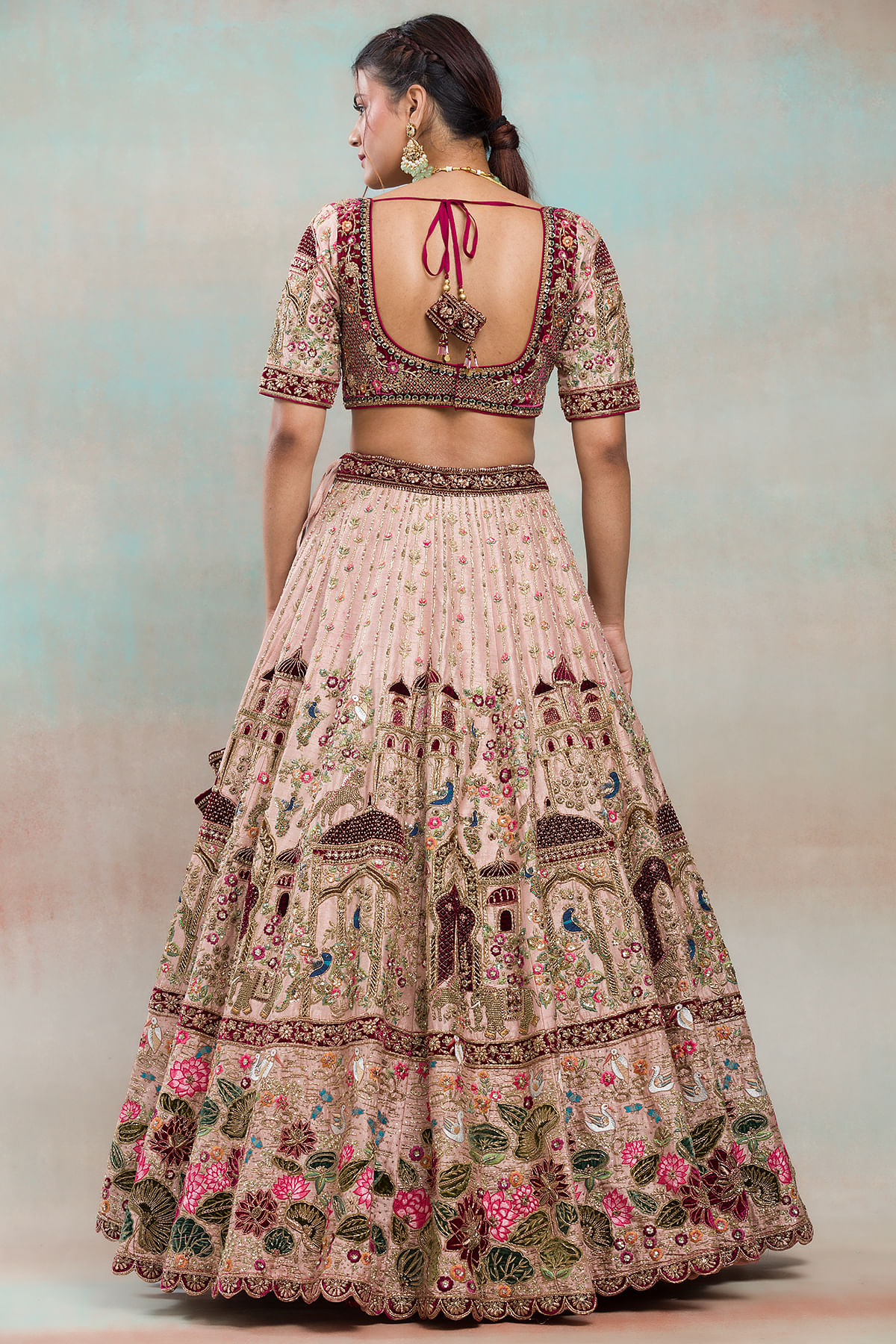 Shop Pink Embroidered Pure Silk Umbrella Lehenga Wedding Wear Online at  Best Price | Cbazaar
