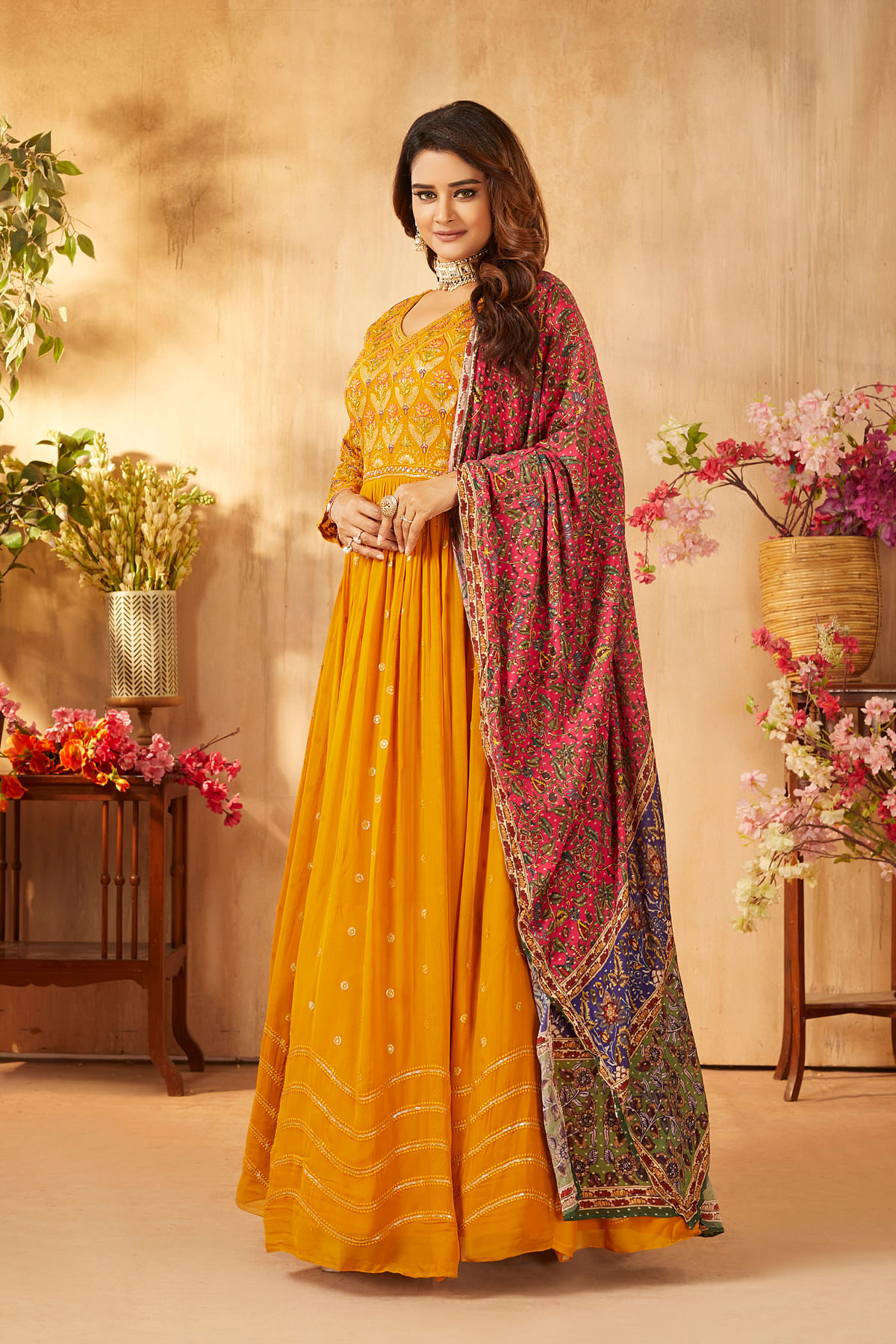 Radiant Yellow Sequins Embroidered Georgette Anarkali Salwar