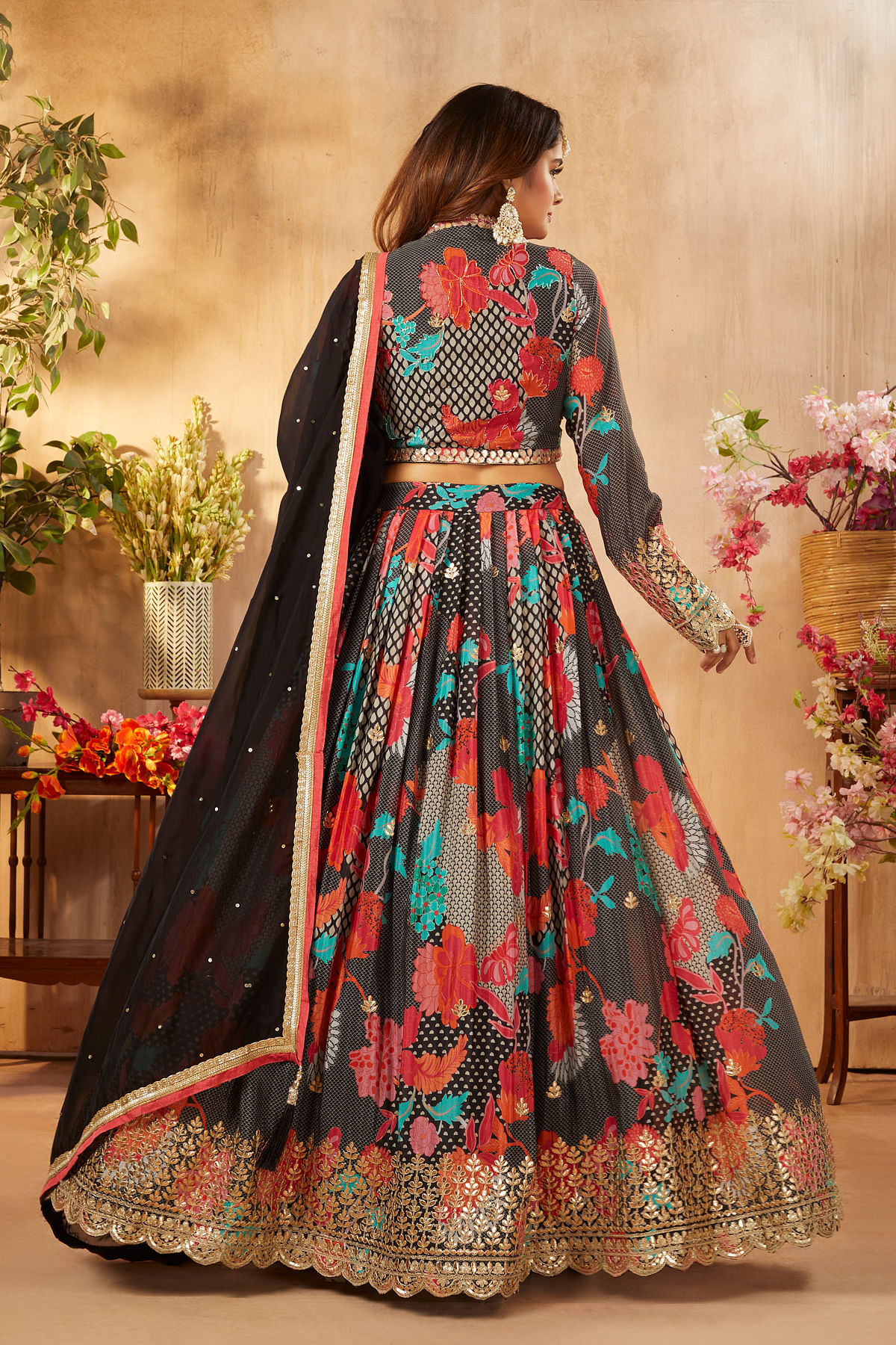 Buy Enchanting Multi-Color Floral Print Georgette Events Wear Gown