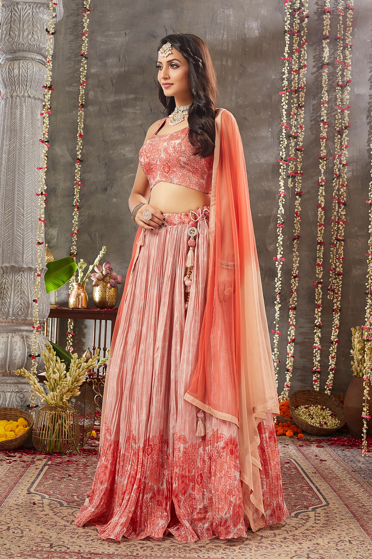 Adorable Red Colored Partywear Embroidered Jacquard Silk Lehenga Choli