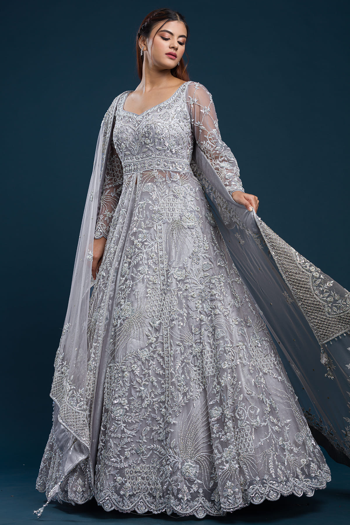 Grey Colour Gown For Wedding Grey Color Bridal Maxi 681 – Pakistan