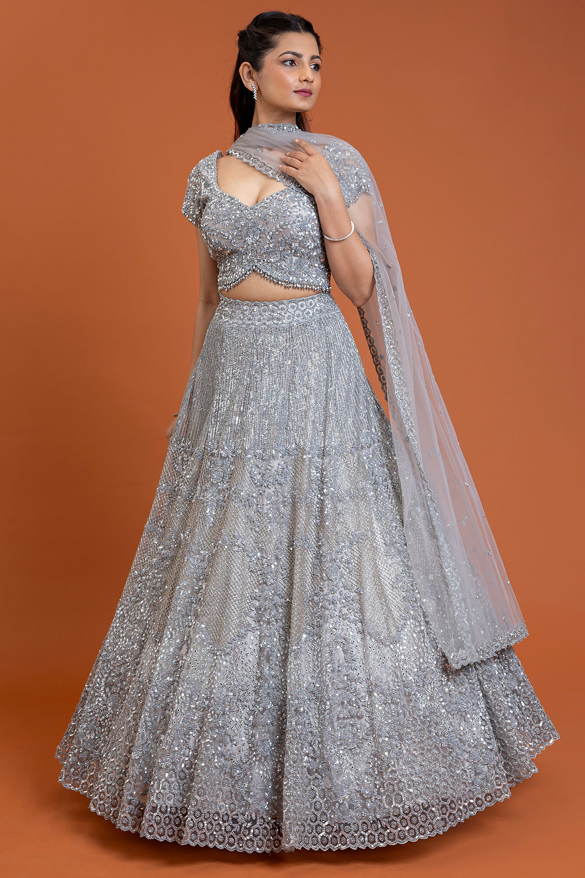 Buy Powder Blue Rhinestone and Sitara Embroidered Bridal Lehenga Online in  Australia @Mohey - Lehenga for Women