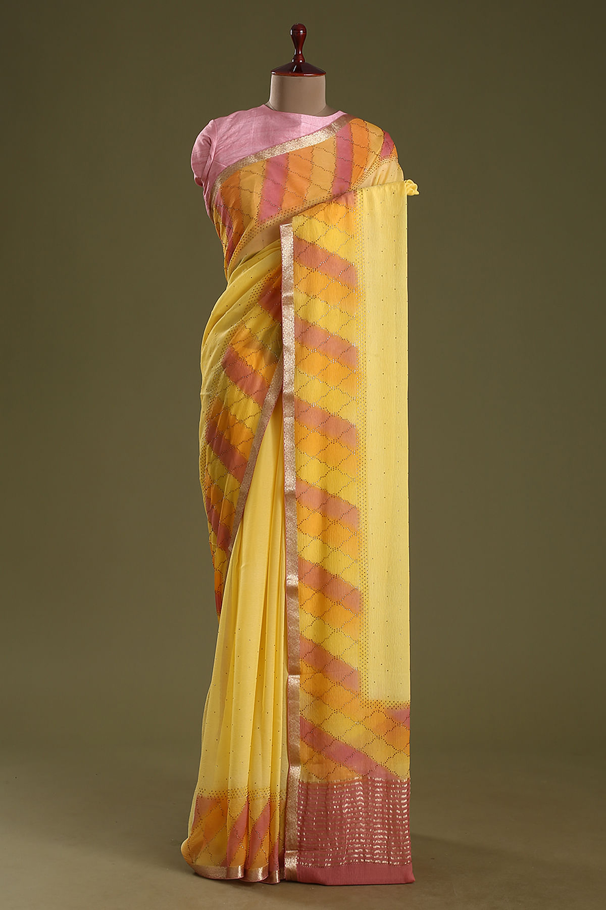 Primrose Yellow Stone Embroidered Chiffon Saree