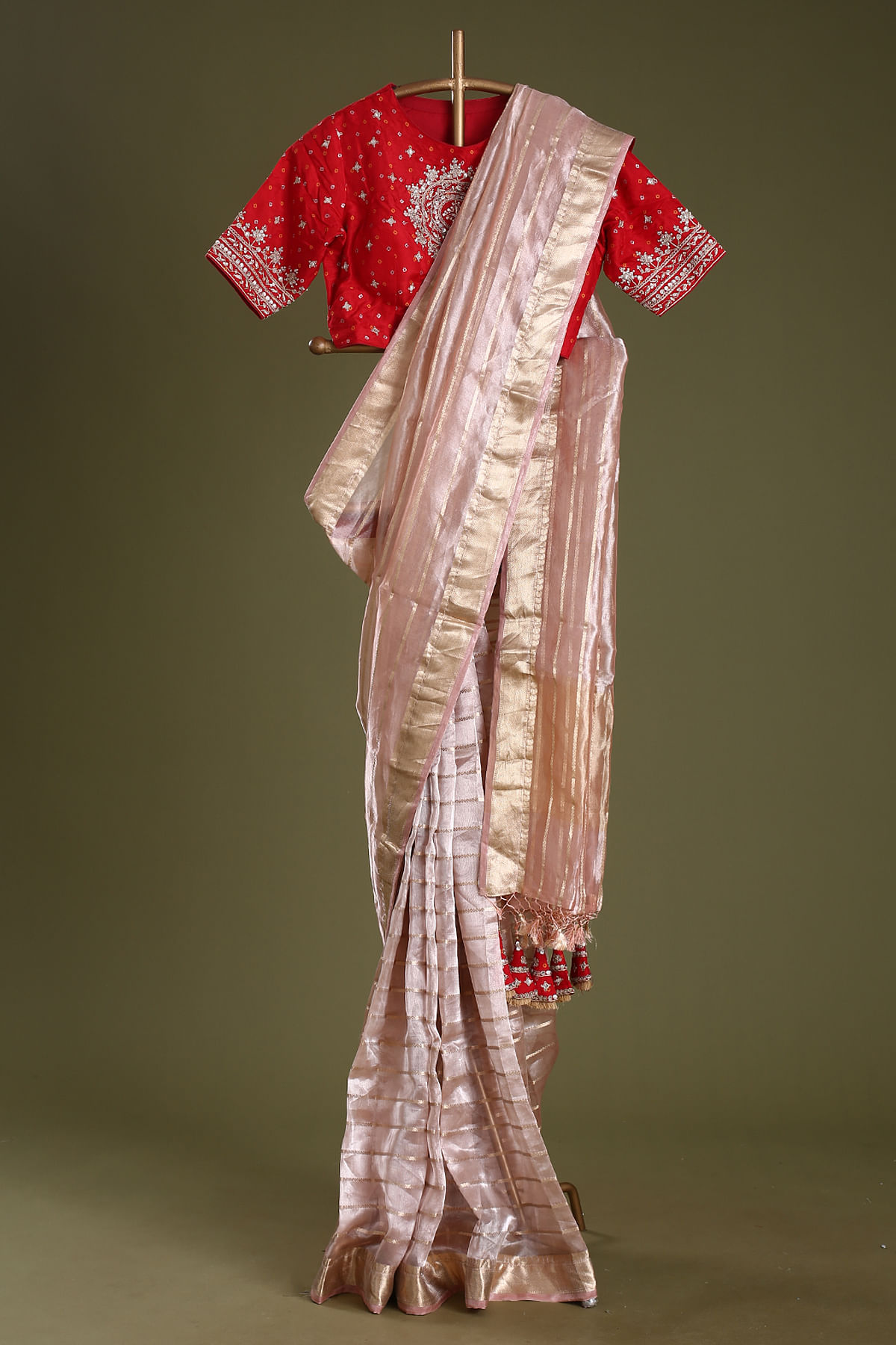 Buy Bright Rose Pink Sequins Embroidered Organza Saree Online | Samyakk