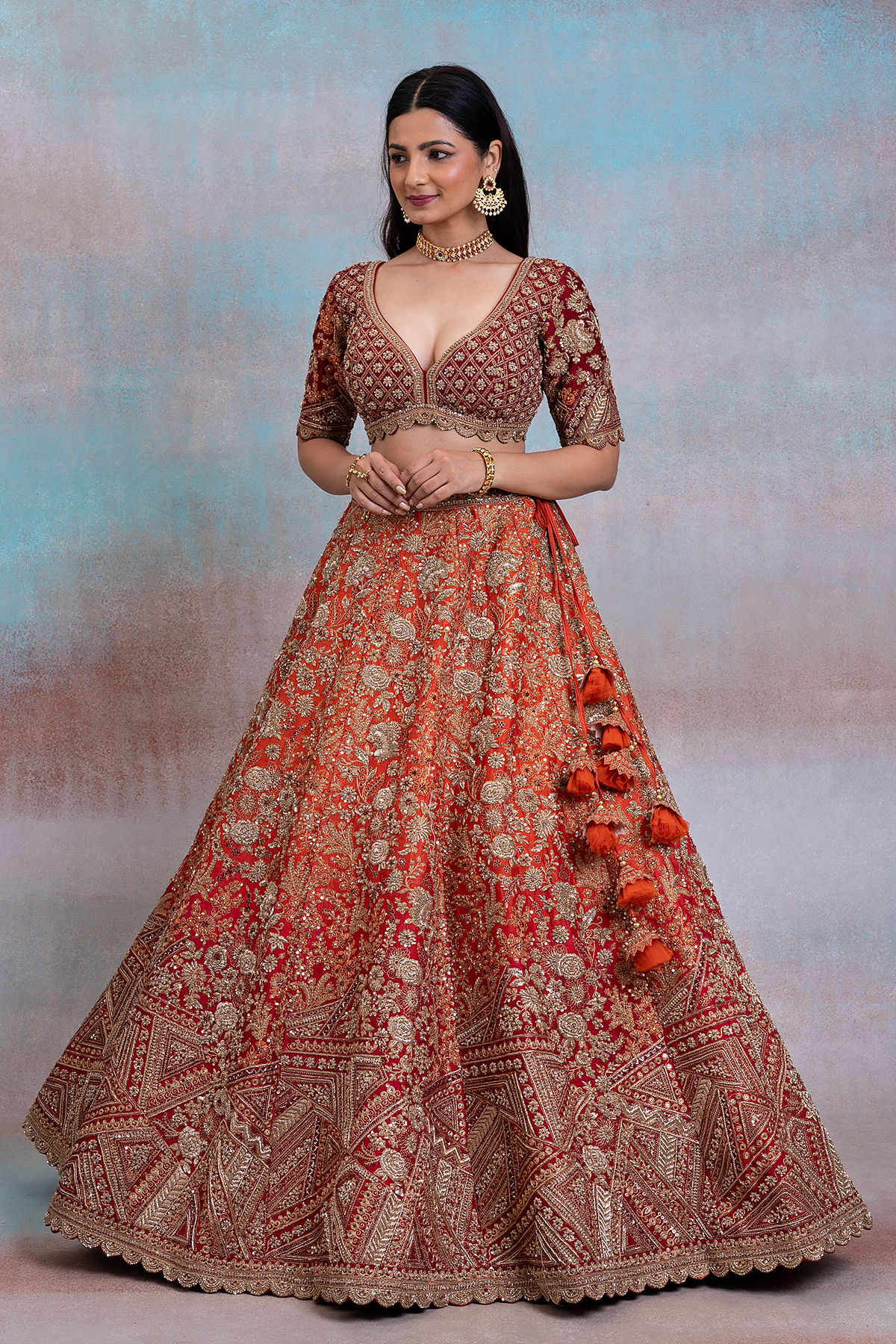 Buy Peach Lehenga And Dupatta Organza Blouse Georgette Bridal Set For Women  by Vvani by Vani Vats Online at Aza Fashions.