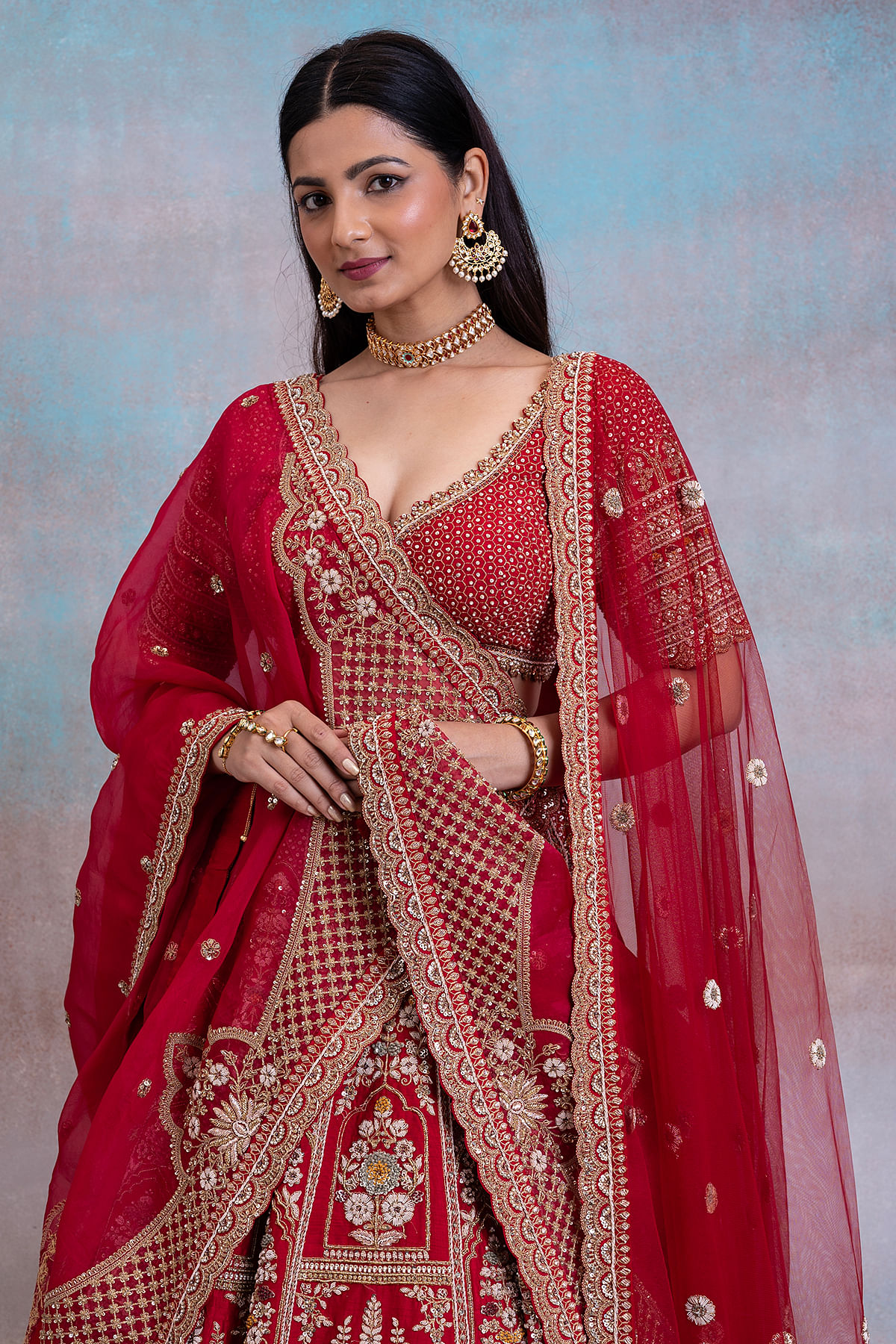 Shaira Rani Pink Double Dupatta Embroidered Silk Lehenga Set - Angad Singh-  Fabilicious Fashion
