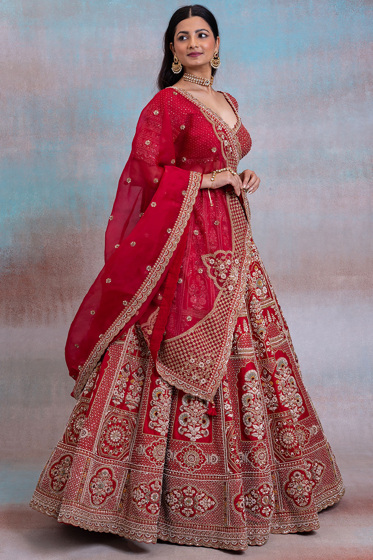 Buy Pink Dori Work Velvet Bridal Lehenga Choli With Double Dupatta