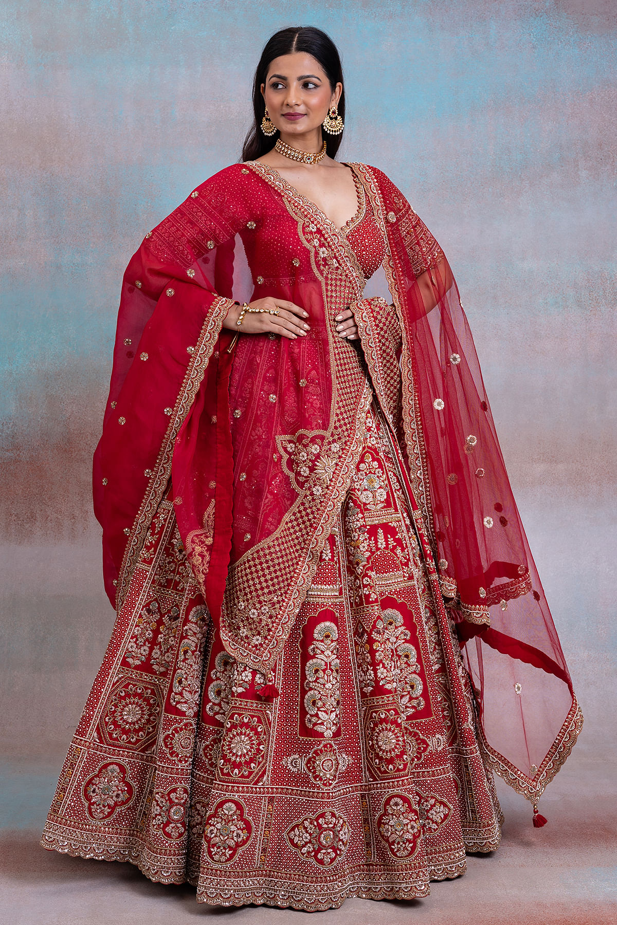 Buy Krishna Mehta Women's Velvet Bridal Lehenga with Double Dupatta  (Maroon, Free Size) at Amazon.in