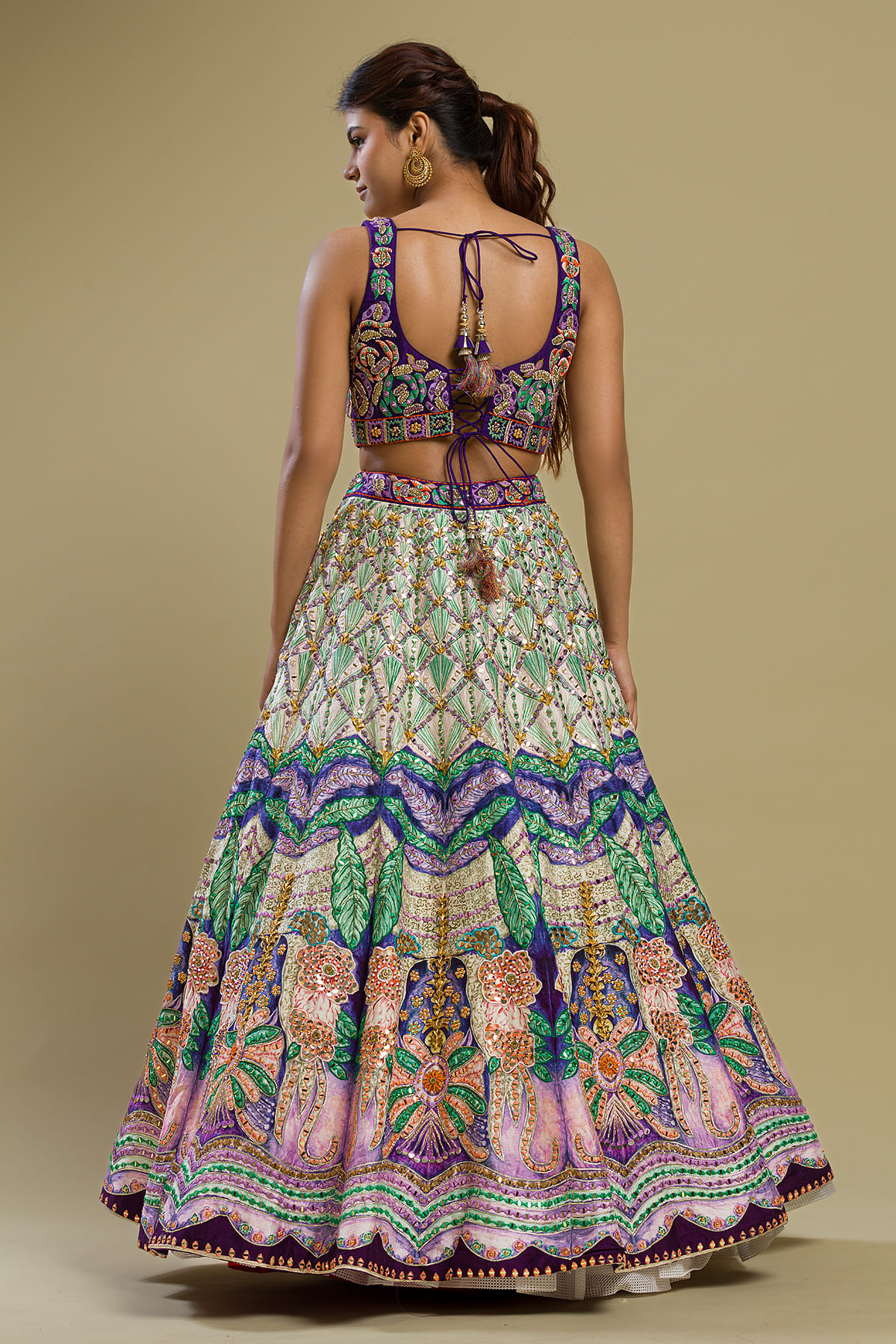 Multicolour Partywear Embellished Embroidered Banarasi Silk Lehenga