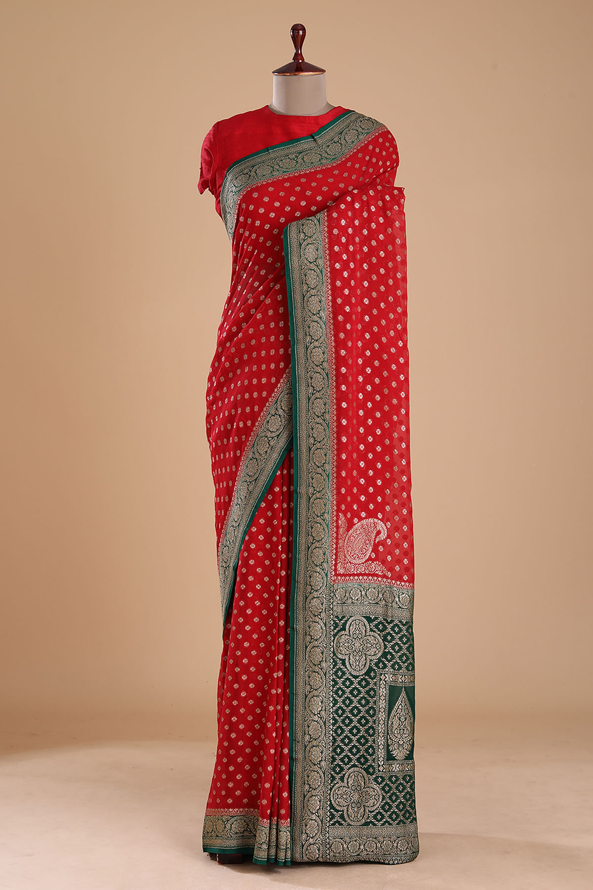 Buy Burgundy Red Khaddi Banarasi Georgette Saree online-Karagiri