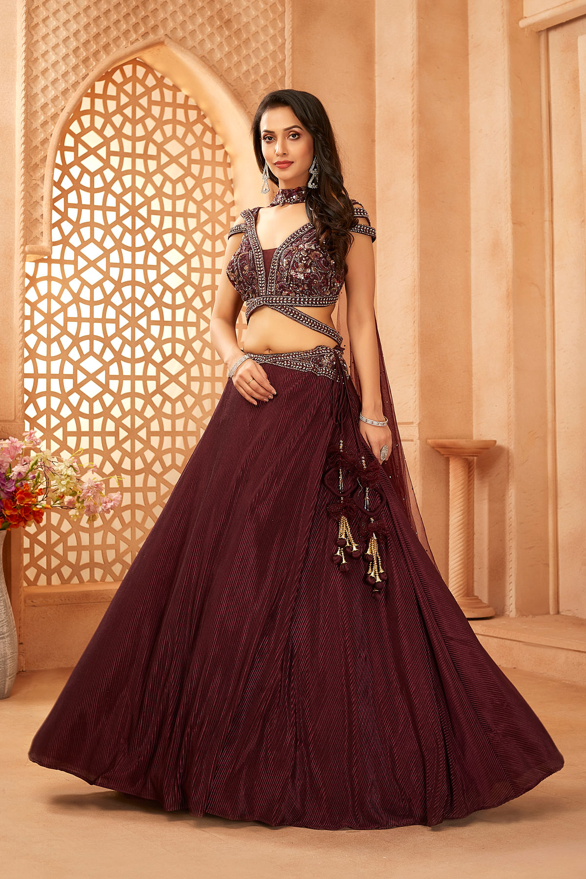 Party Wear Navy Blue Georgette Sequins Embroidery Umbrella Lehenga Choli -  VJV Now - India