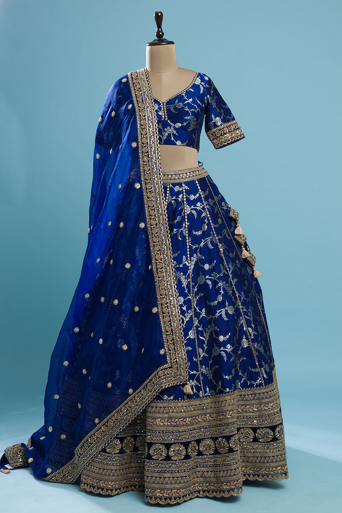 Estate Blue Zari Woven Banarasi Silk Exclusive Bridal Lehenga