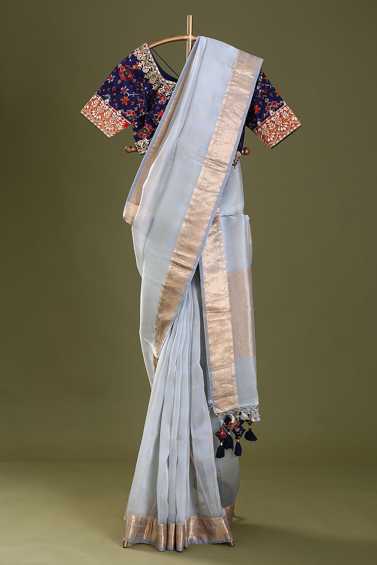 Buy Off-White Zari Embroidered Organza Saree Online | Samyakk