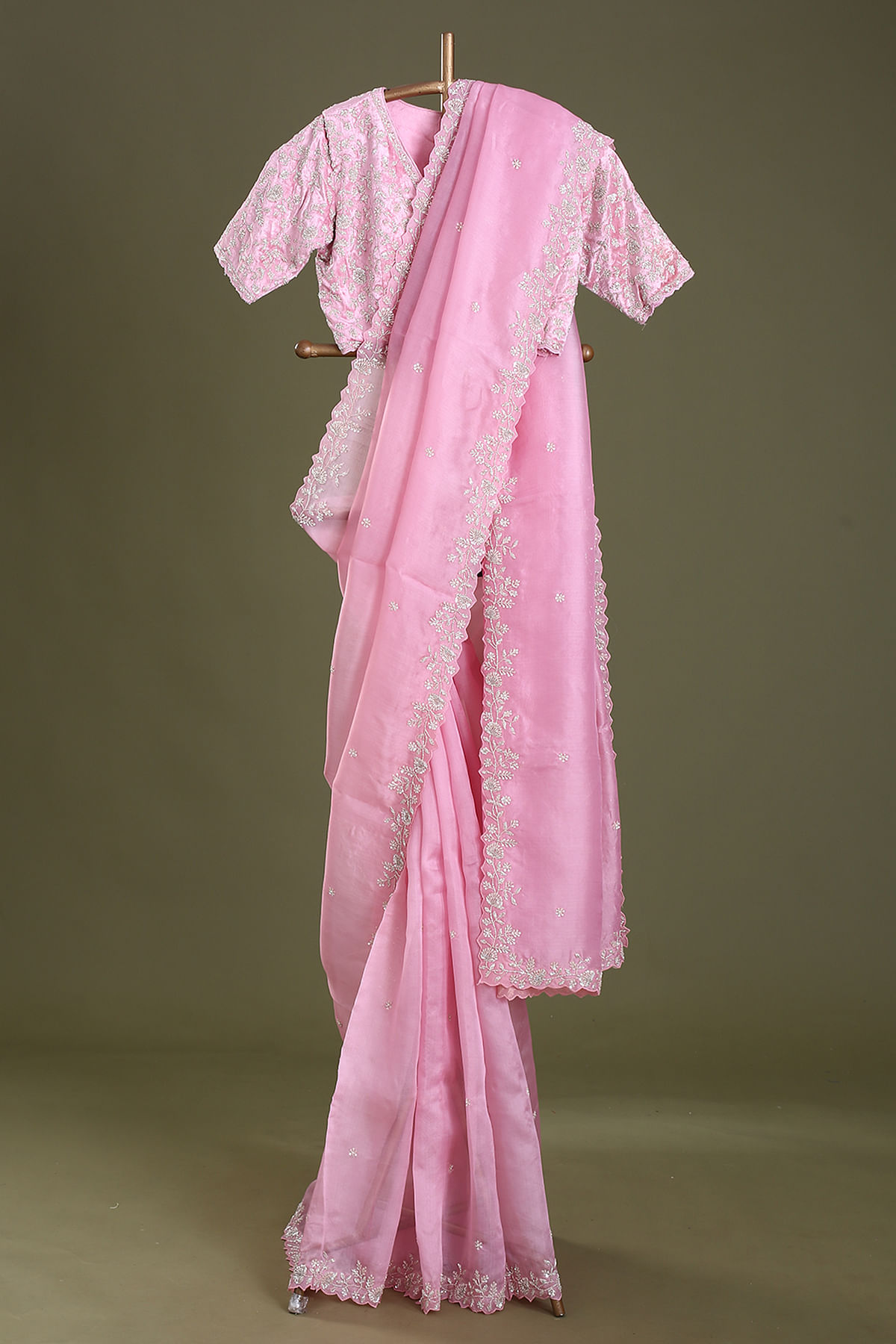 Buy Light Pink Sequins Embroidered Organza Saree Online | Samyakk