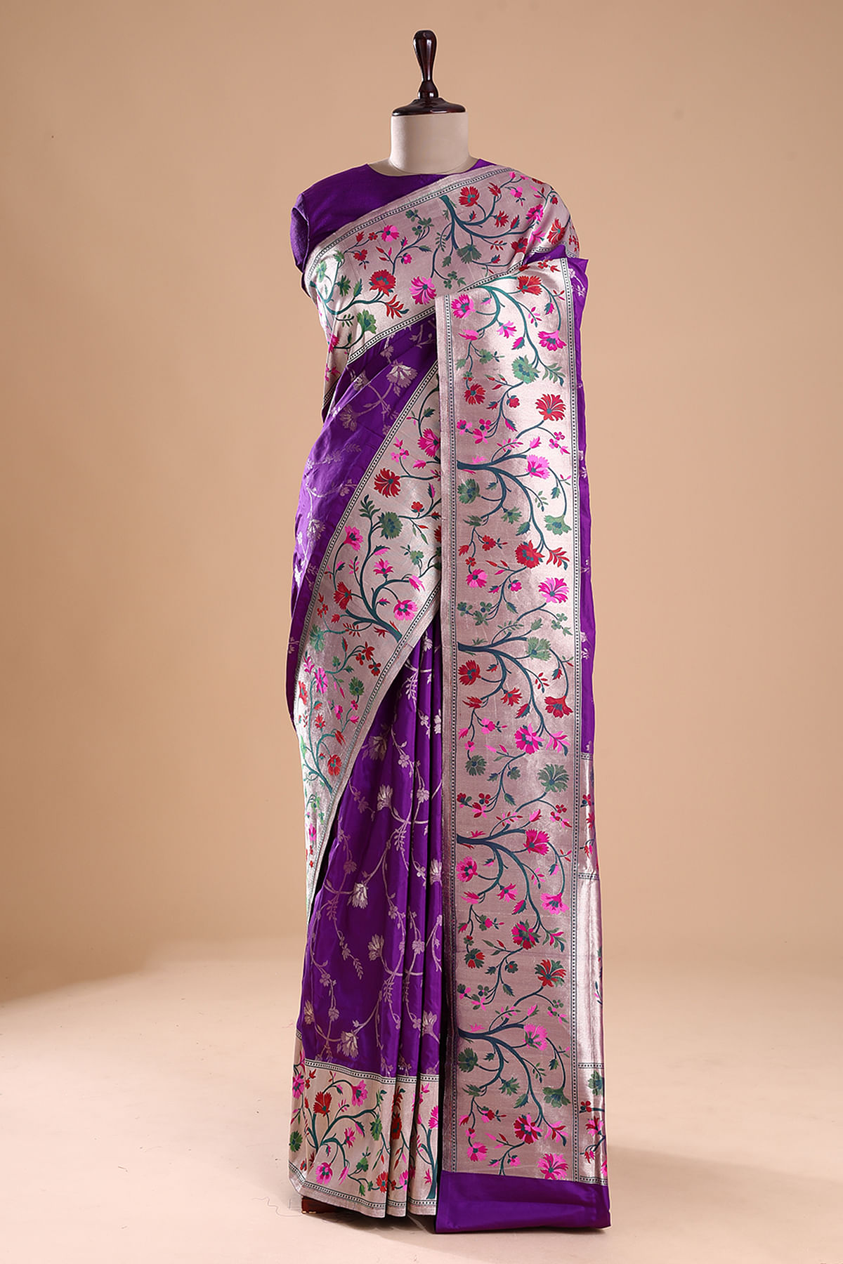 Royal Purple Zari Woven Banarasi Silk Saree Online at Samyakk