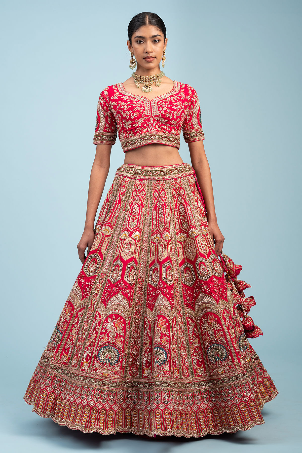 Red Lehenga Choli and Dupatta Bridal Wedding Dress – Nameera by Farooq