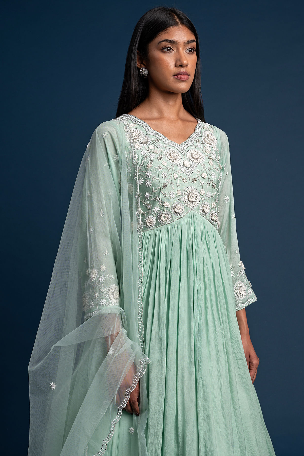 Buy Light Mint Green Cutdana Embroidered Crepe Designer Salwar Online at Samyakk