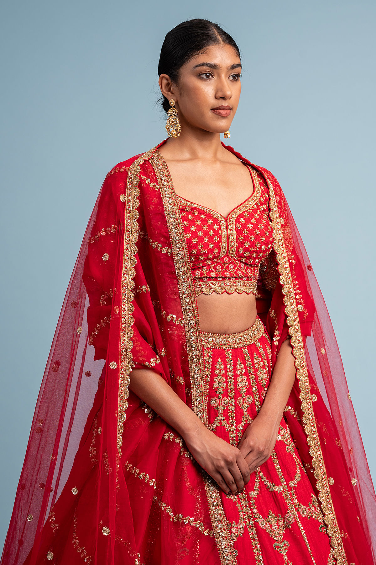Crimson Red Zardosi Embroidered Raw Silk Exclusive Bridal Lehenga-NI3846