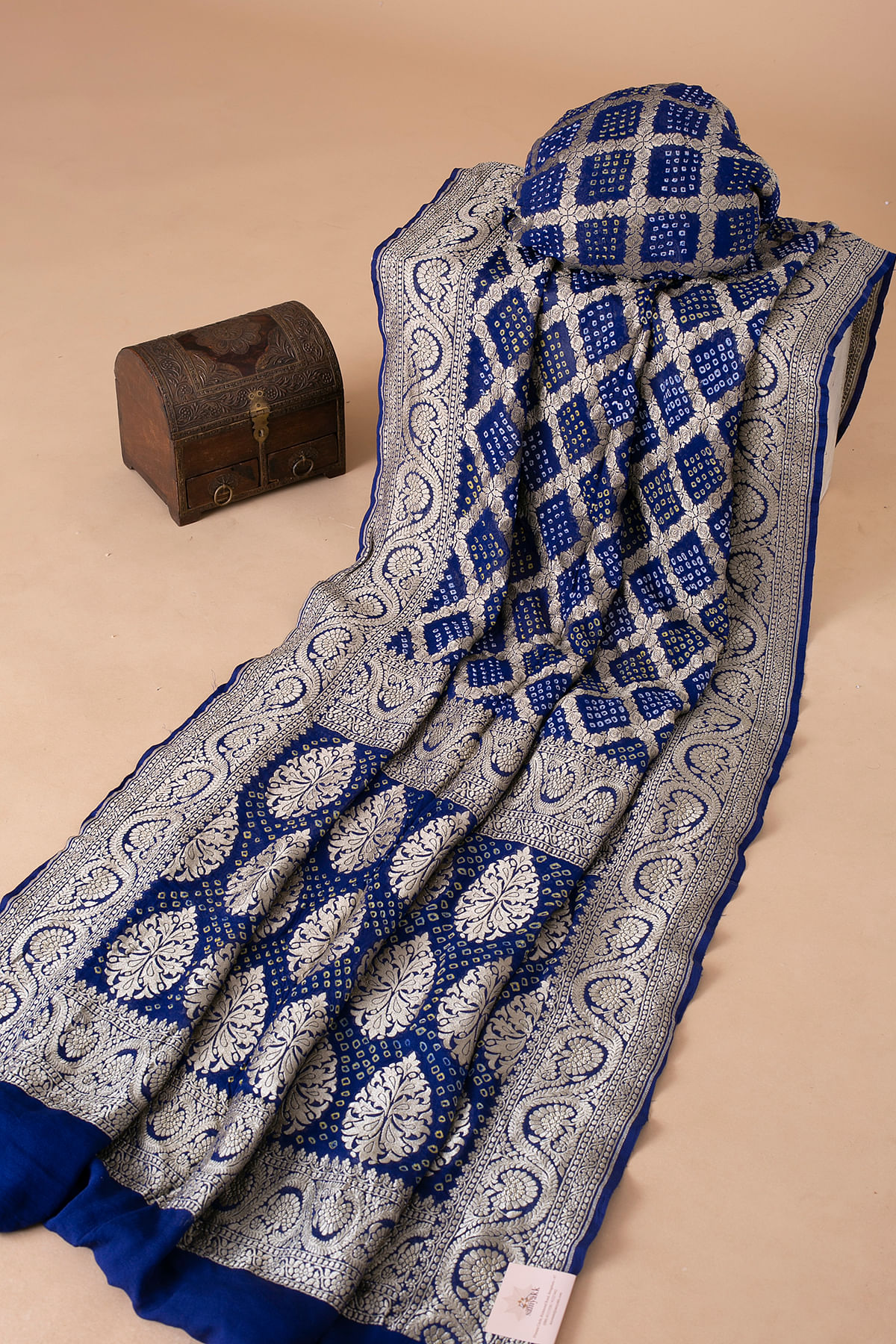 Navy blue woven design pure bandhej silk saree with blouse - ANAITA -  4188825