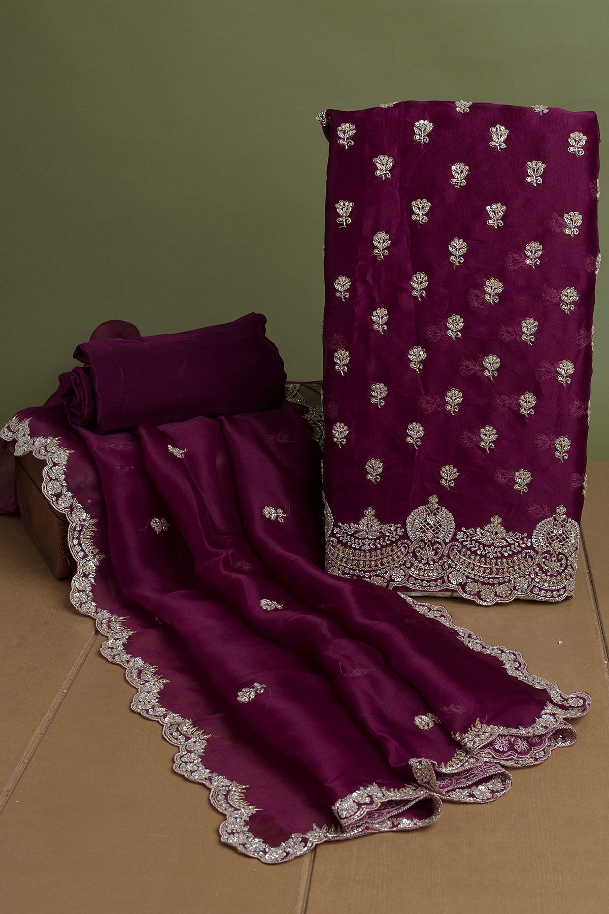 Winter Bloom Purple Sequins Embroidered Organza Unstitched Salwar