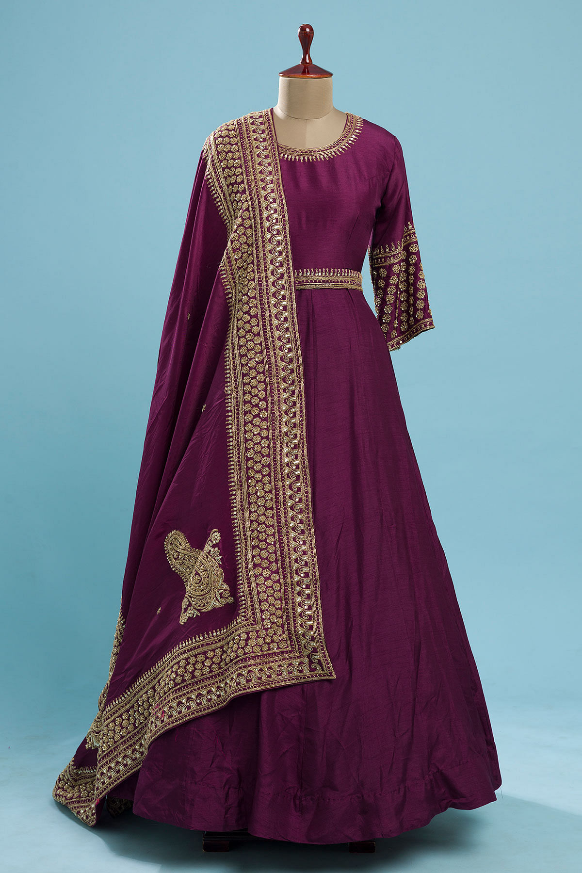 Dark Purple Sequins Embroidered Silk Party Wear Salwar Kameez by Samyakk