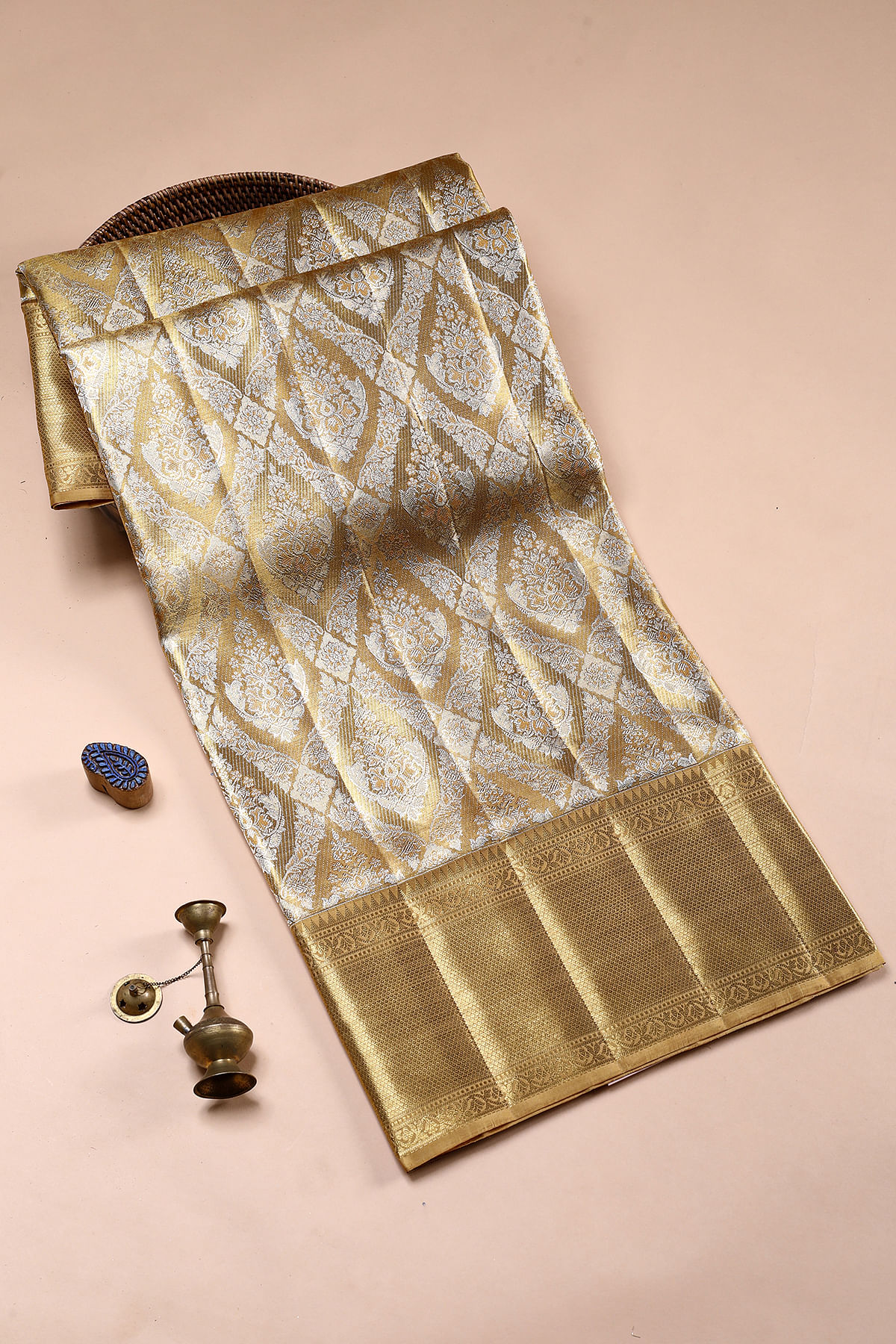 Gold & Silver Zari Woven Kachipuram Tissue Saree by Samyakk