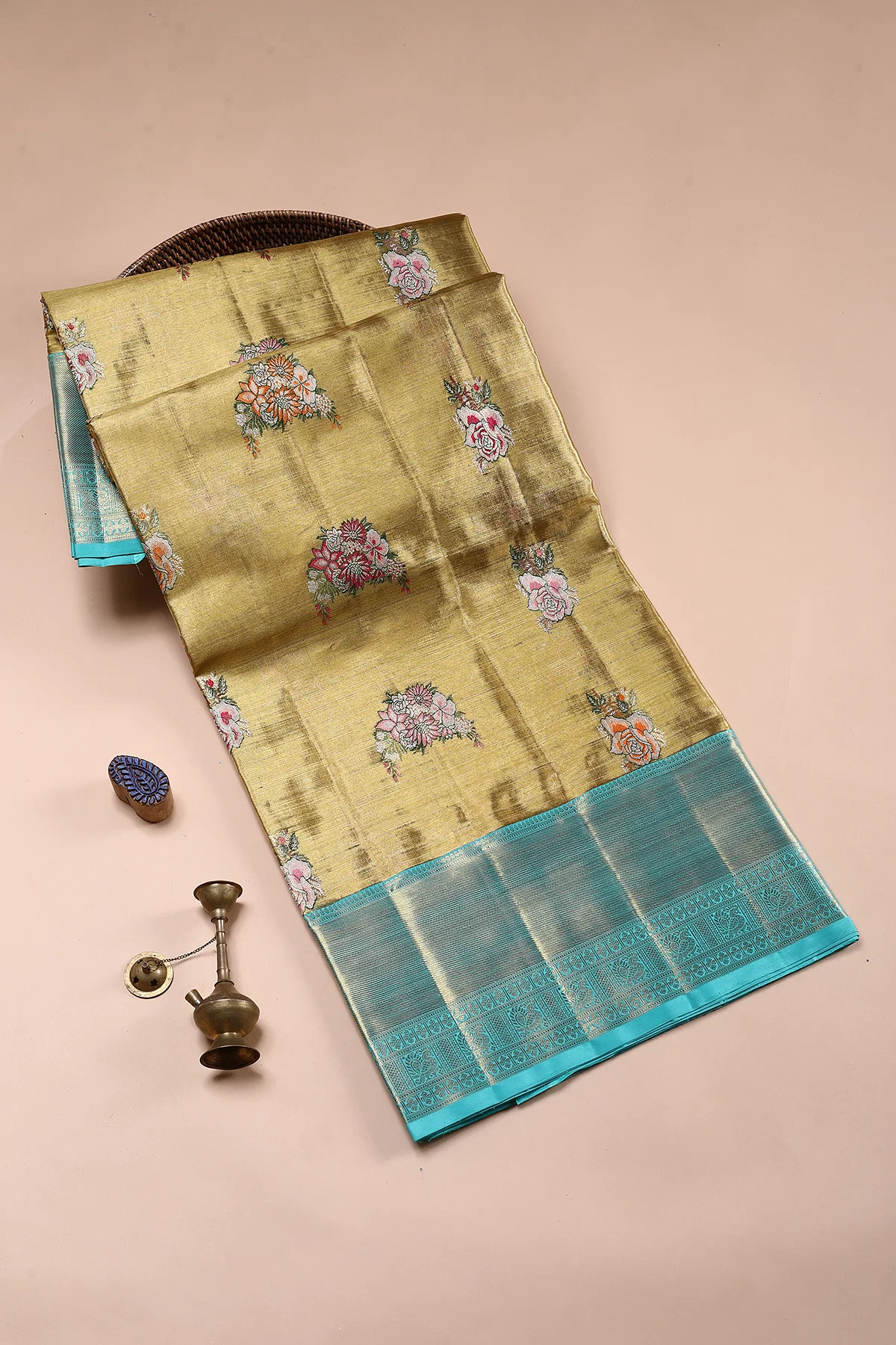 Gold Zari Woven Kanchipuram Tissue Saree