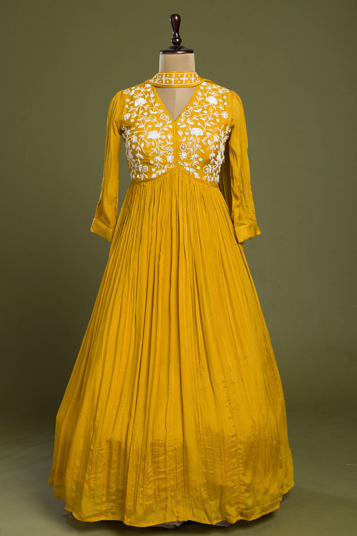 Spectra Yellow Sequins Embroidered Crepe Anarkali Salwar