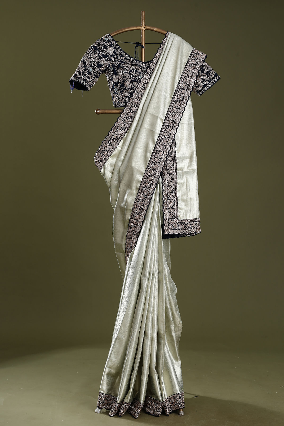 Buy Pastel Grey Saree with Sequins and Zari Work Blouse Online