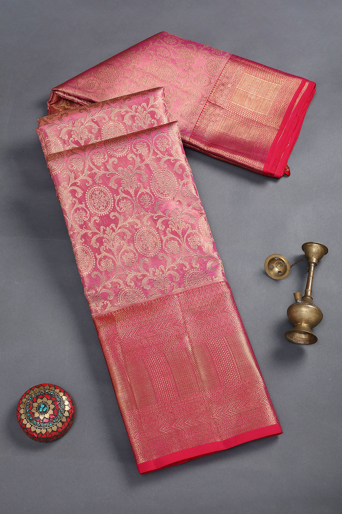 Persian Red & Gold Dual Tone Zari Woven Kanchipuram Tissue Saree